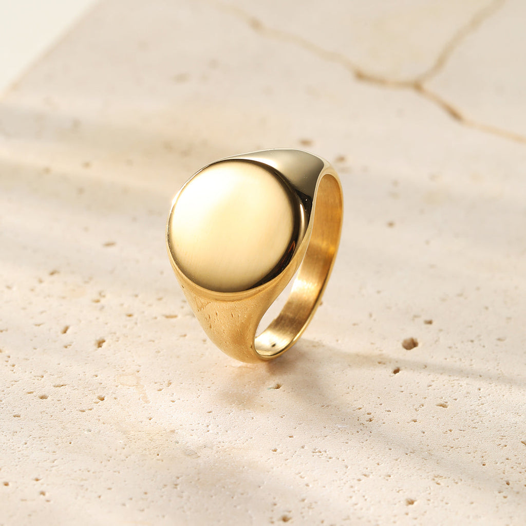 Round Signet Ring Men Stainless Steel