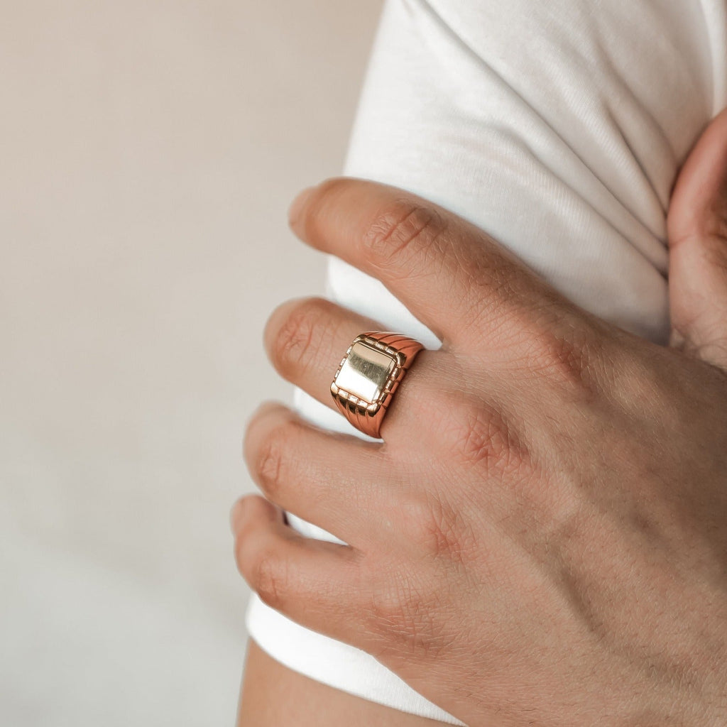 Engraved Square Signet Ring Men Stainless Steel