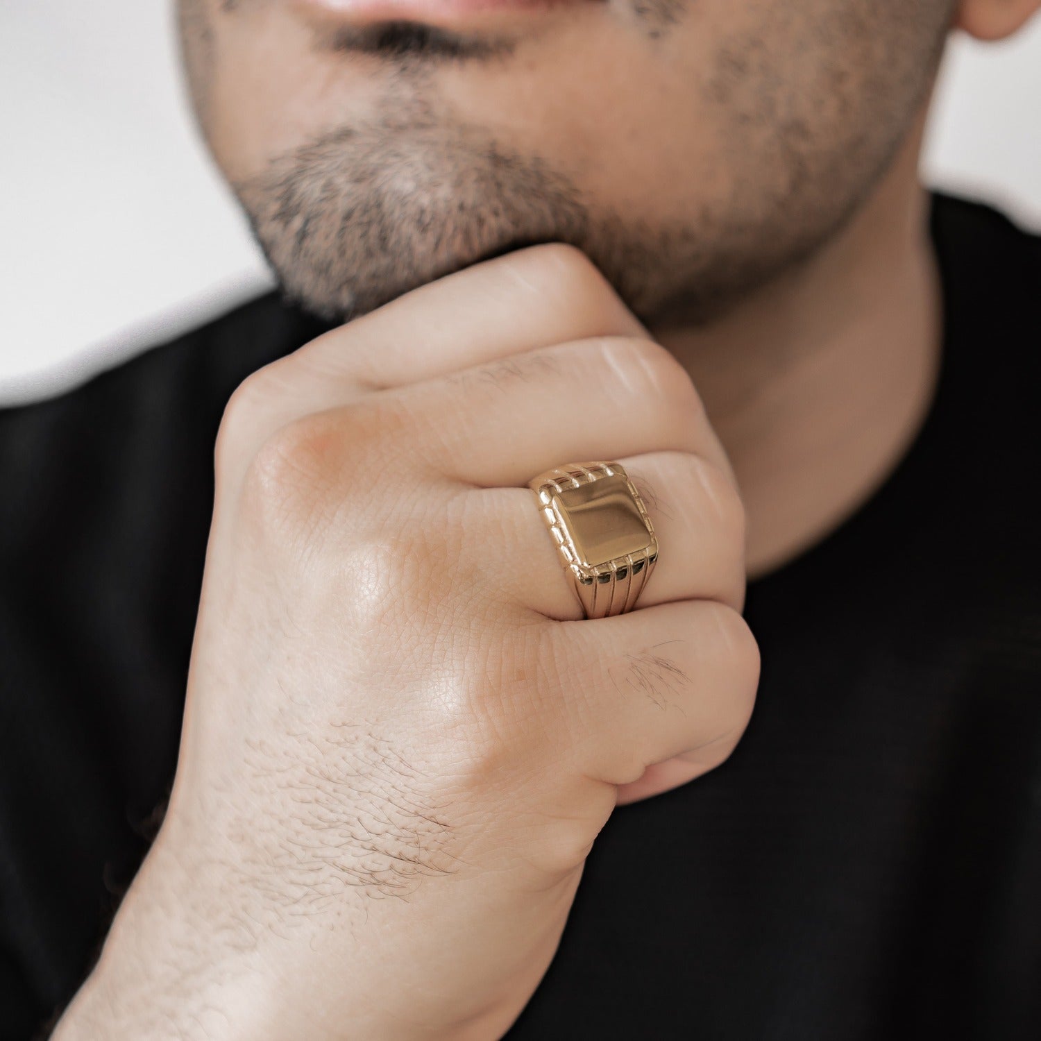 Engraved Square Signet Ring Men Stainless Steel