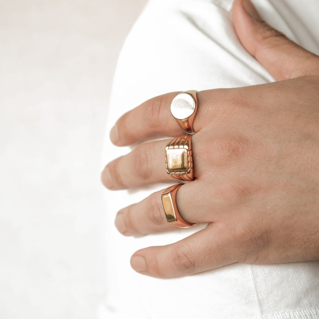 Engraved Square Signet Ring Men Stainless Steel