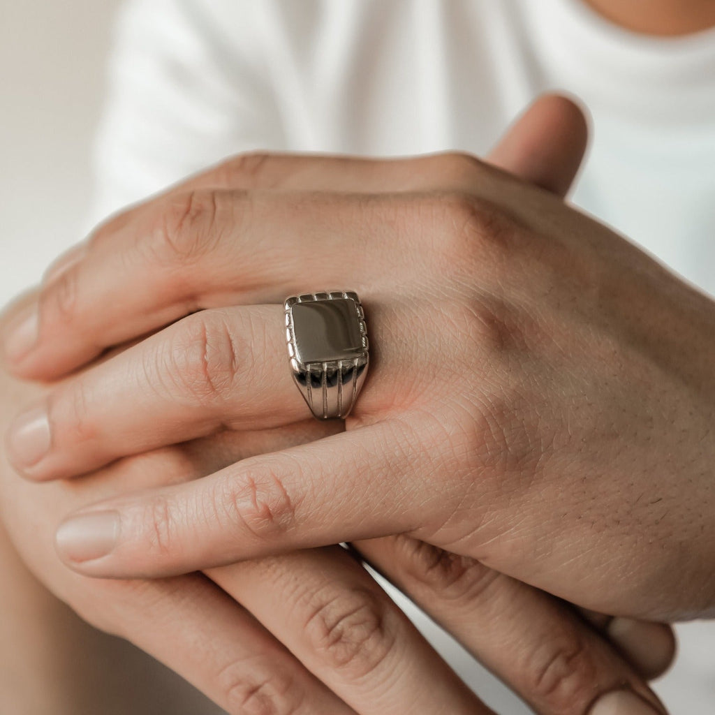 Round Signet Ring Men Stainless Steel