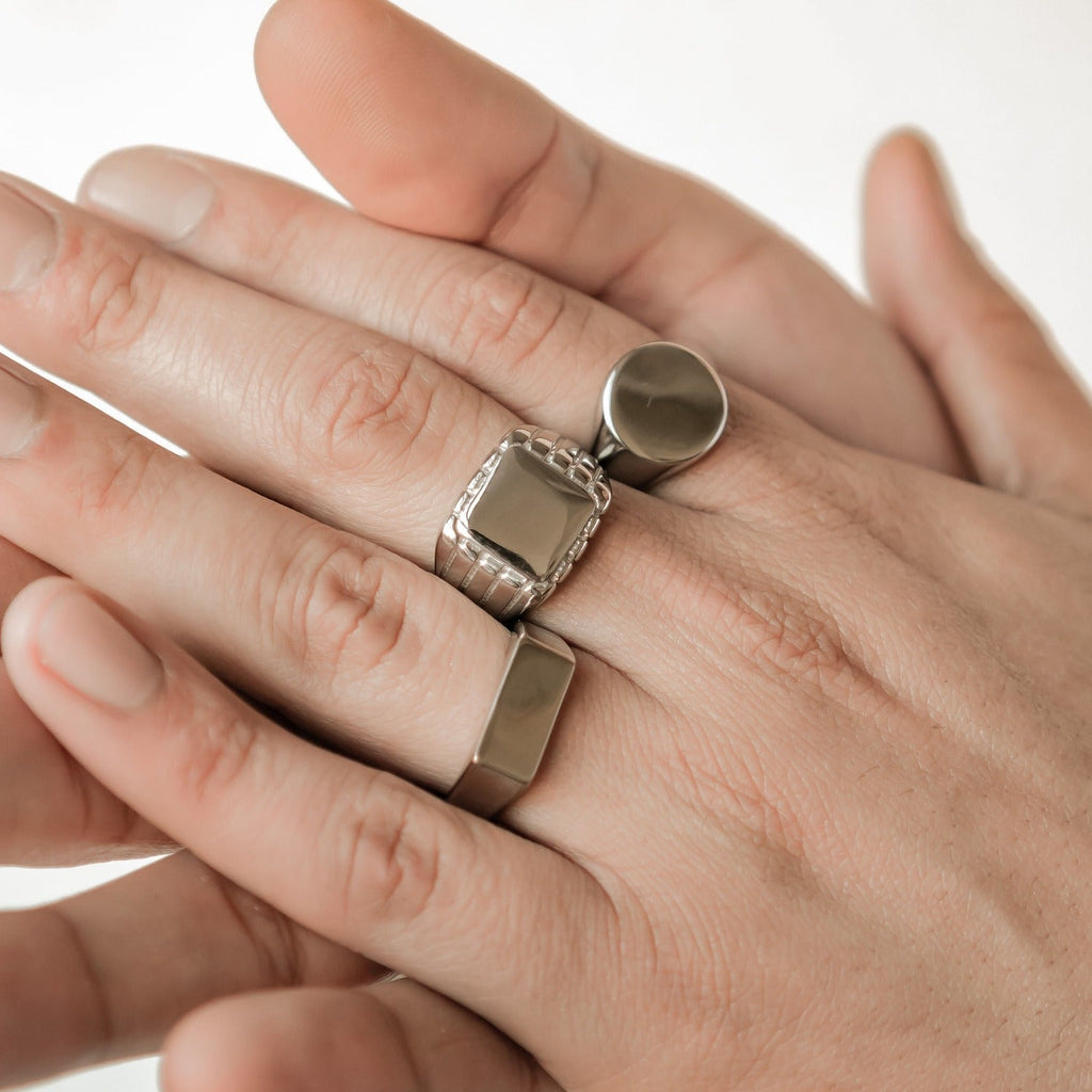 Round Signet Ring Men Stainless Steel