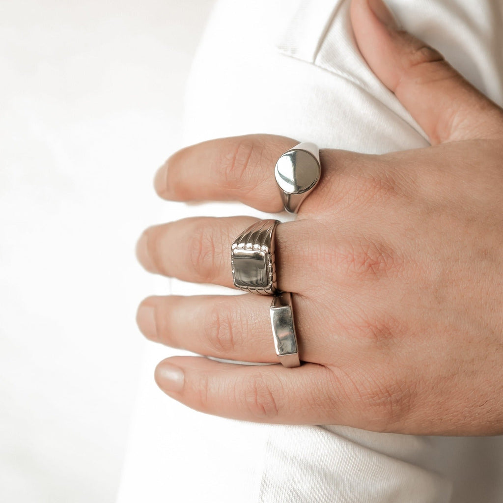 Round Signet Ring Men Stainless Steel