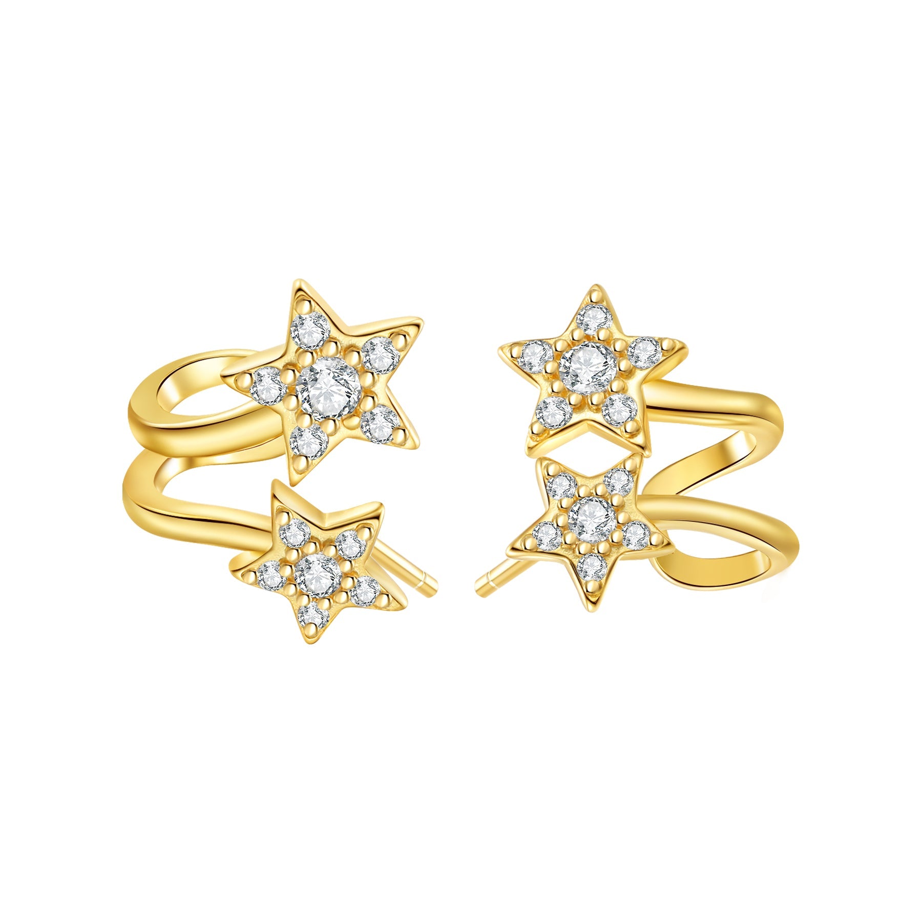 Twin Shooting Star Huggie Stud Earrings Sterling Silver