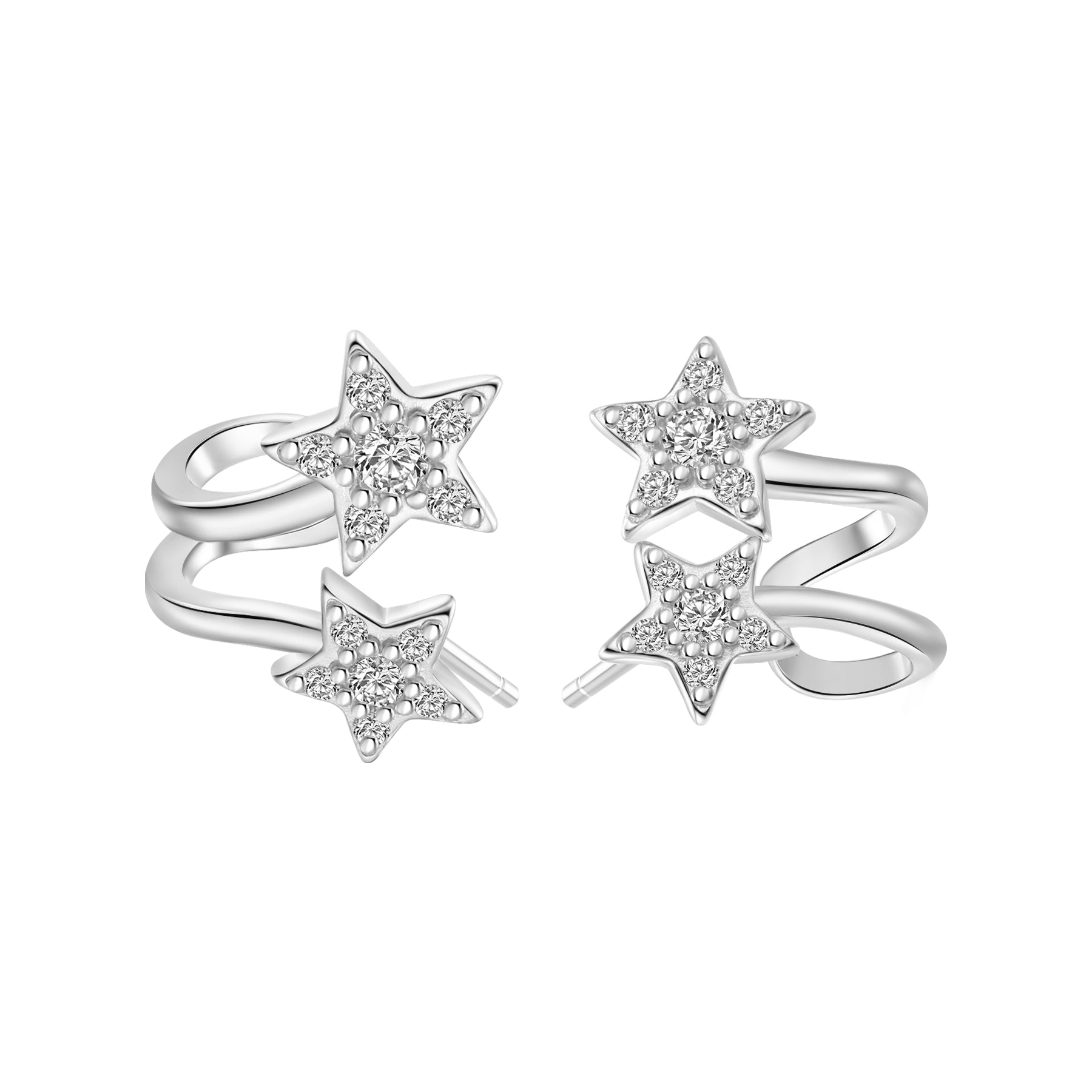 Twin Shooting Star Huggie Stud Earrings Sterling Silver