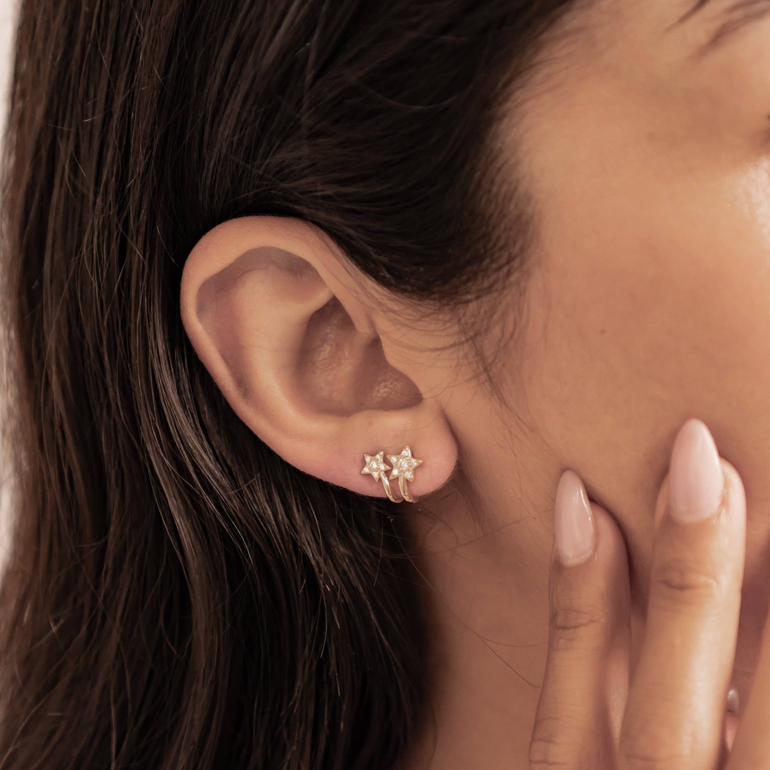 Twin Shooting Star Huggie Stud Earrings Sterling Silver