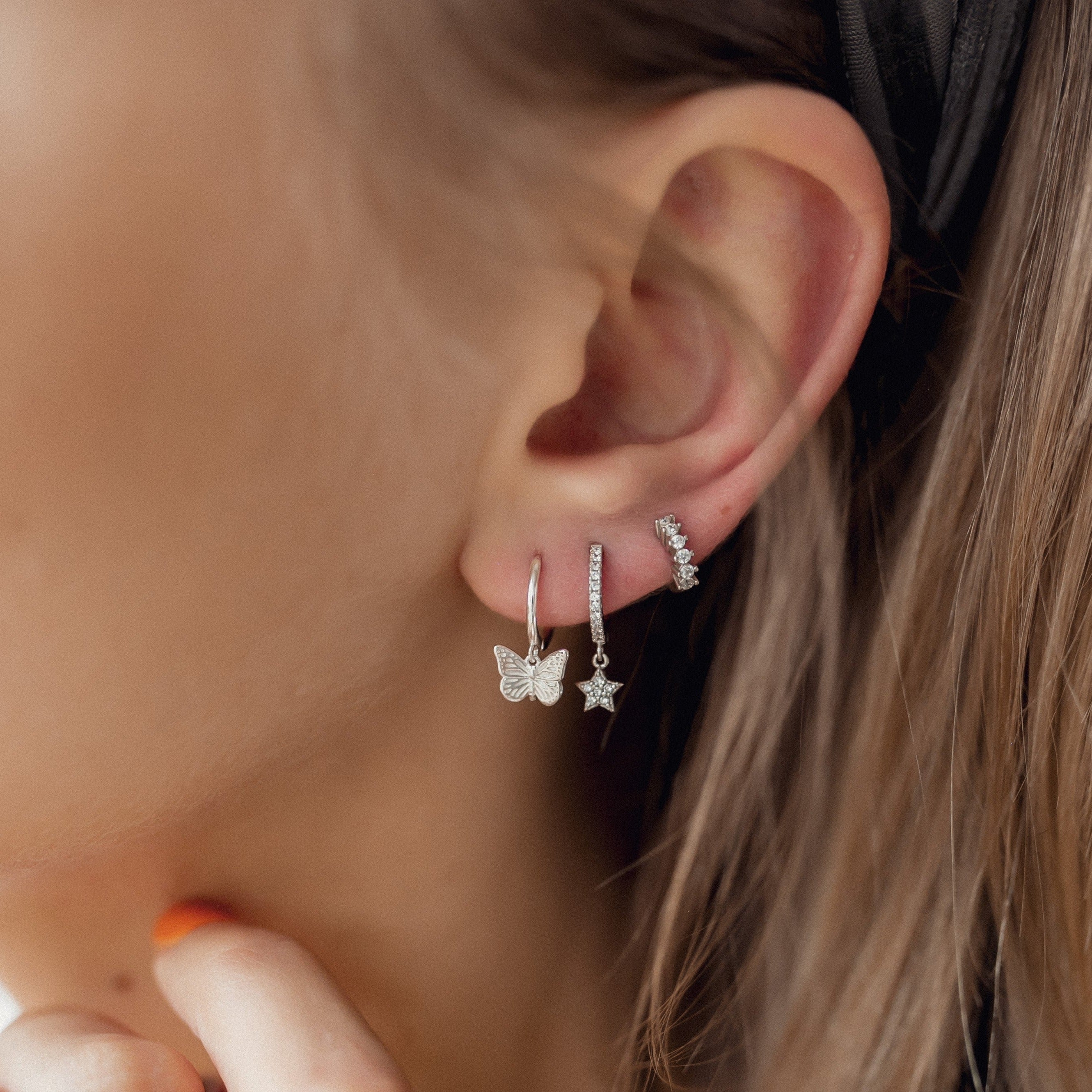 Butterfly Huggie Earrings Sterling Silver