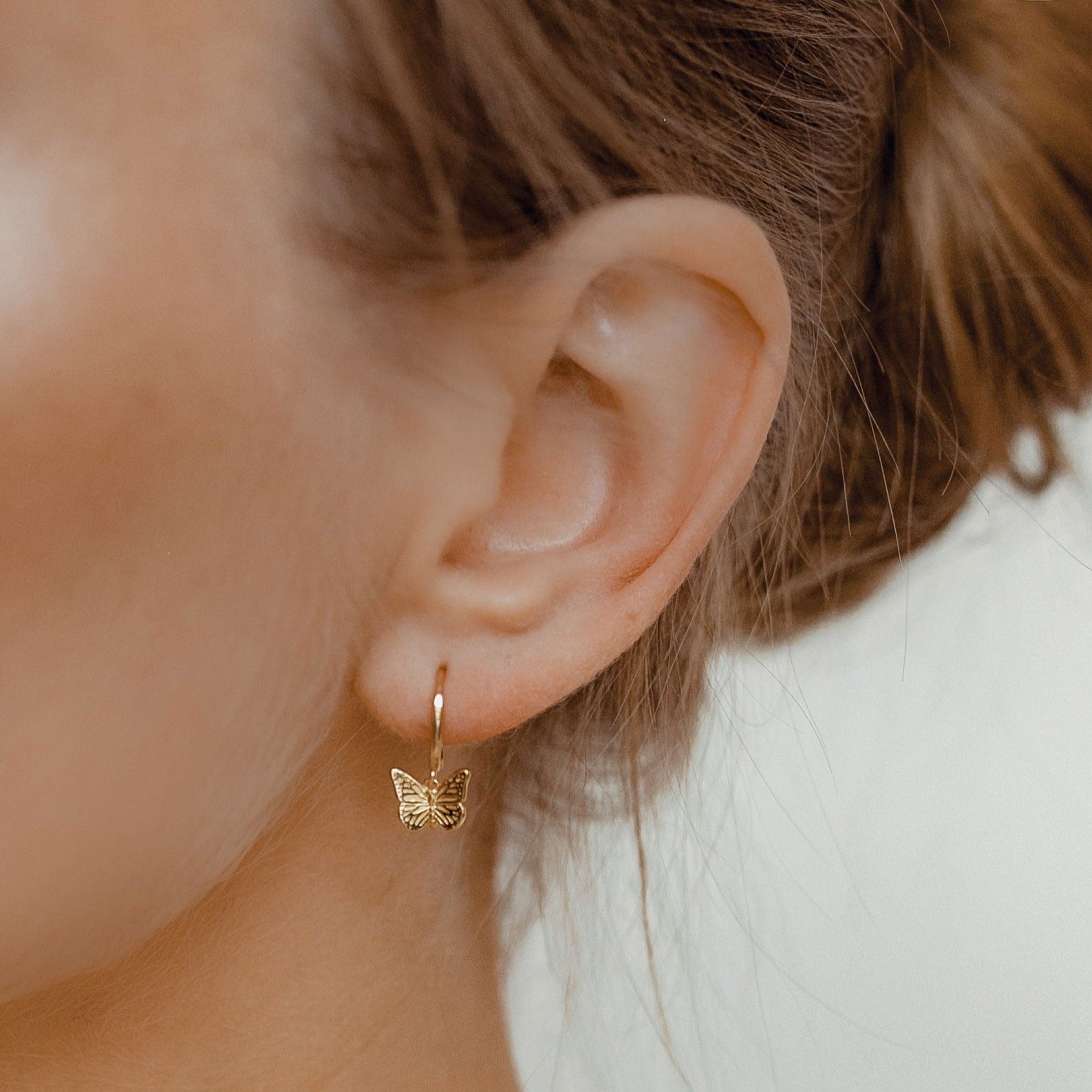 Butterfly Huggie Earrings Sterling Silver Gold