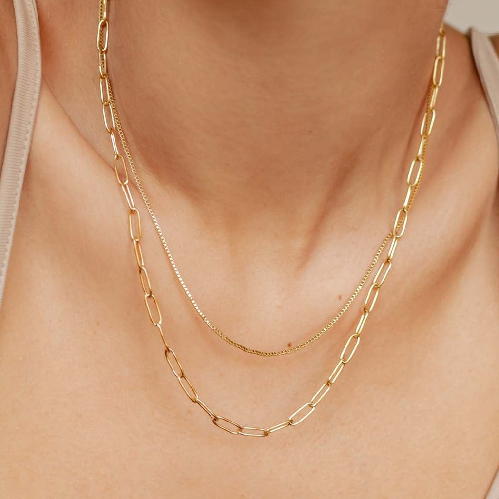 Chunky Chain Layered Necklace Gold