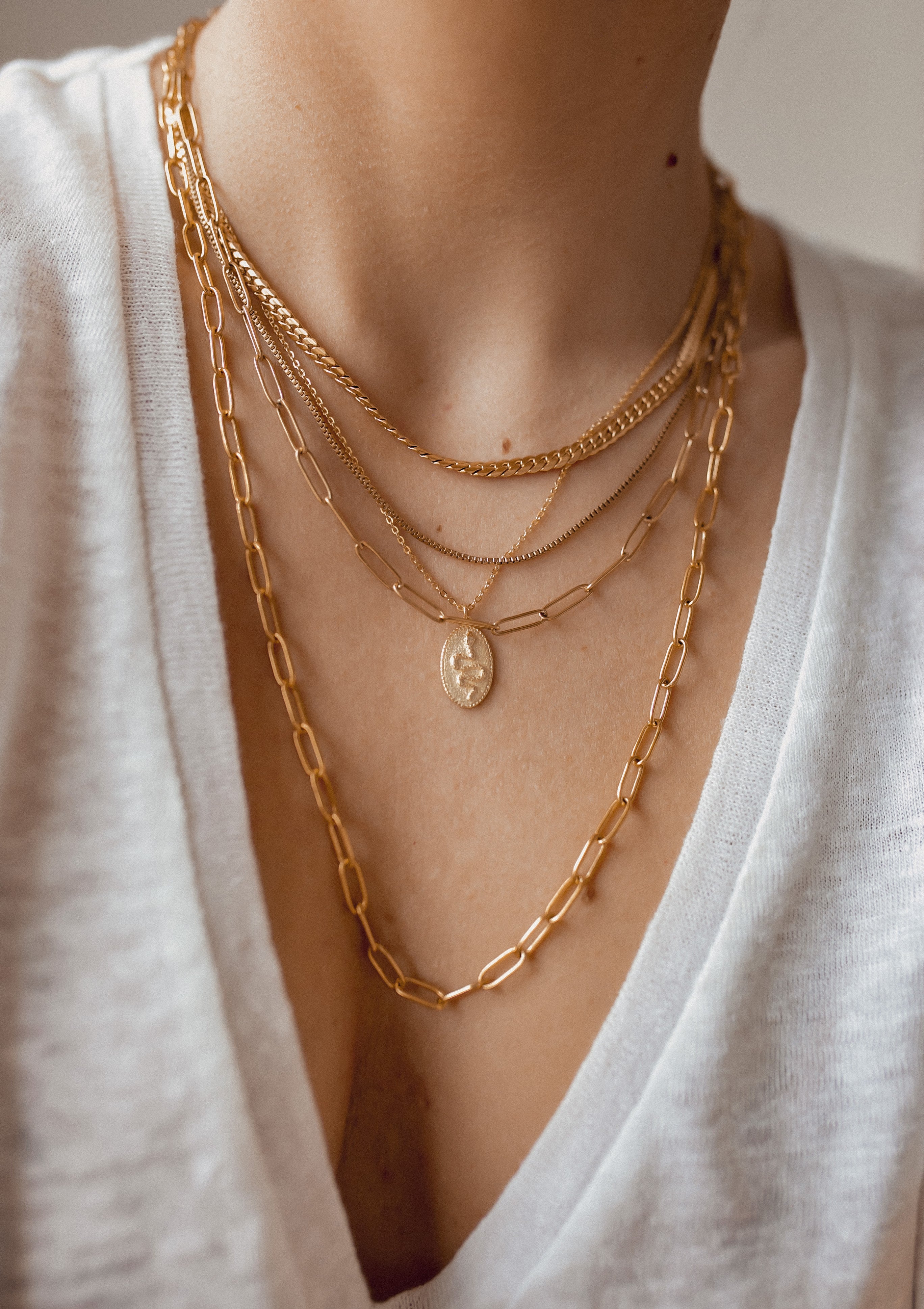 Chunky Chain Layered Necklace Gold