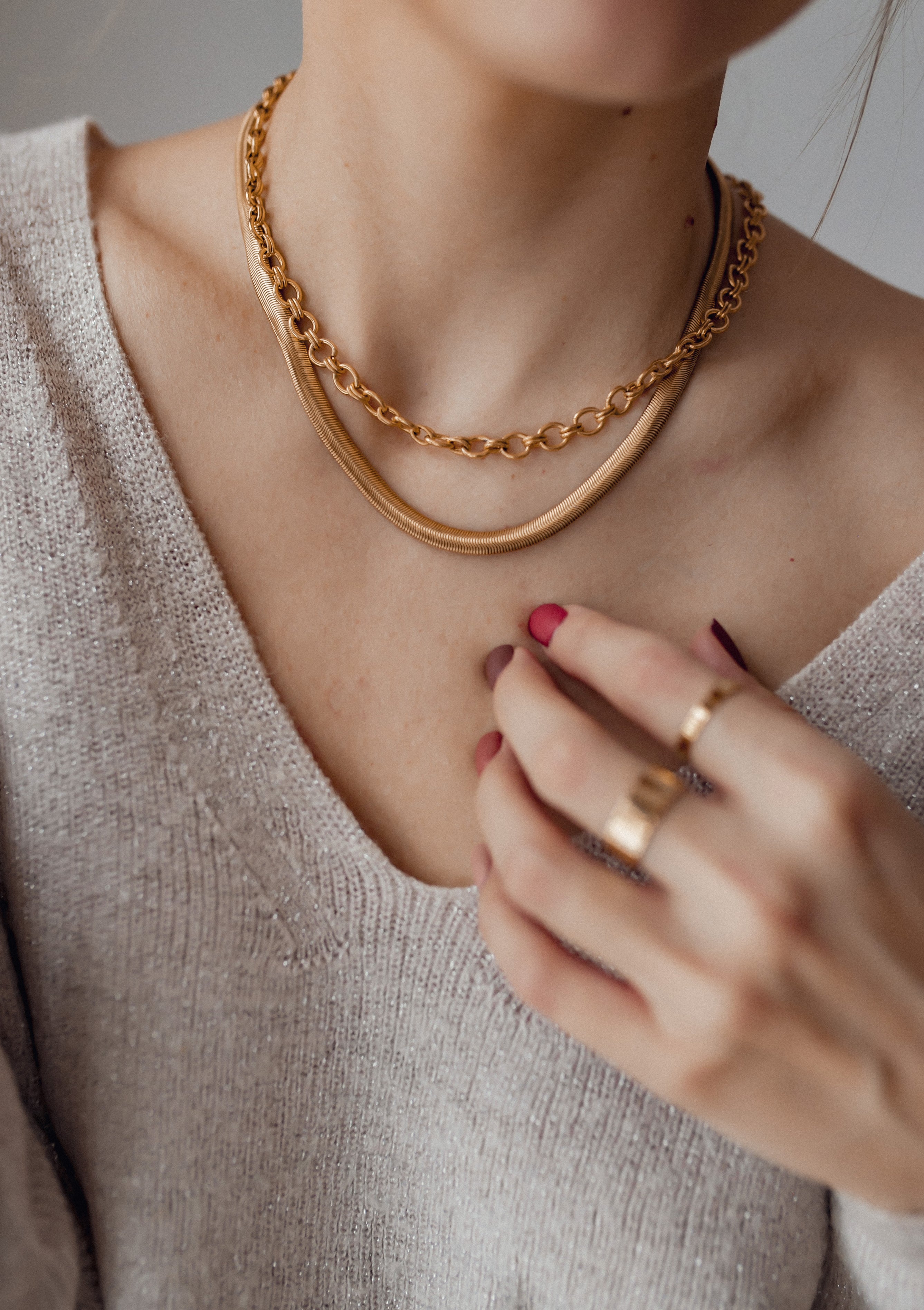 Chunky Double Cable Chain Necklace Gold