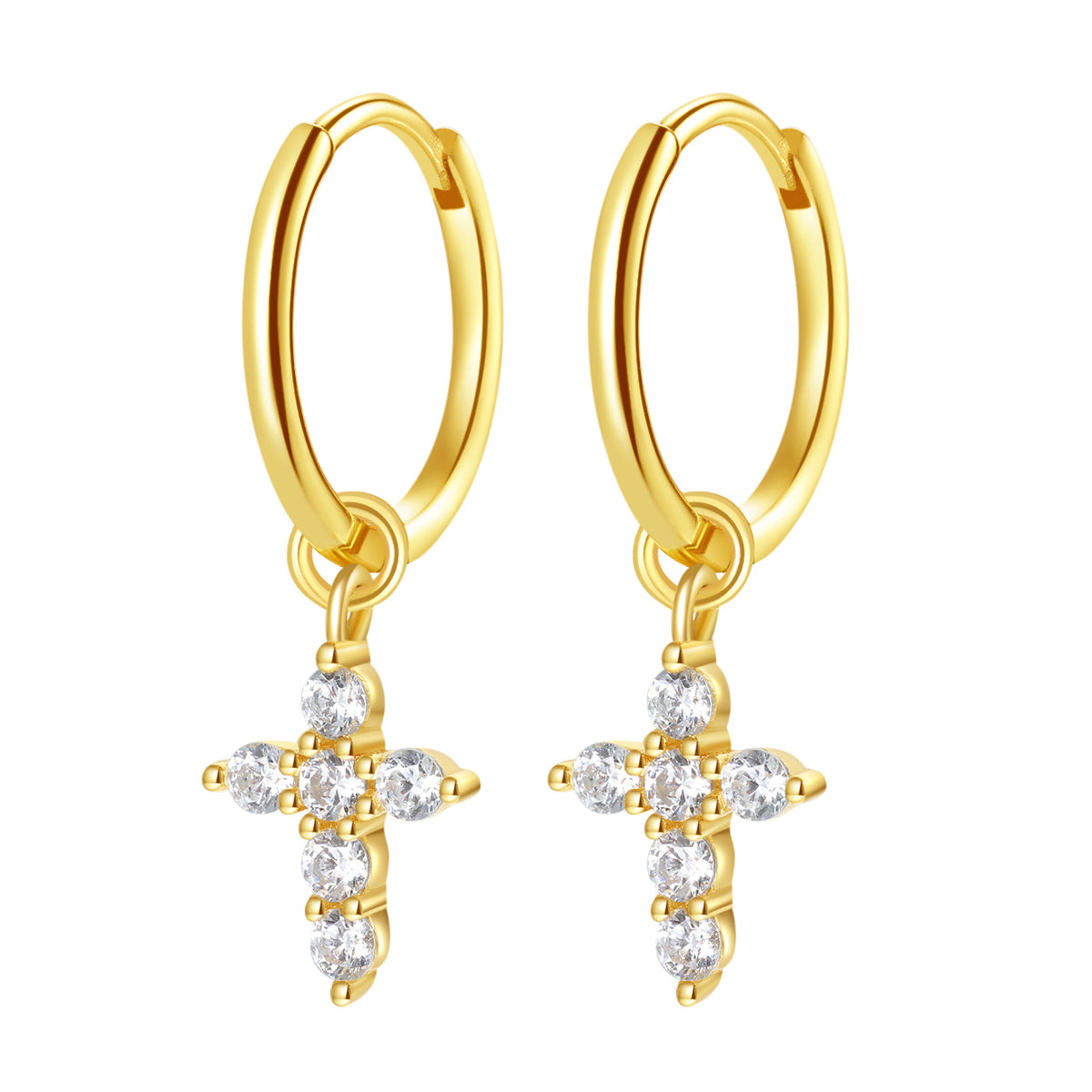Cross Charm Hoop Earrings Sterling Silver Gold