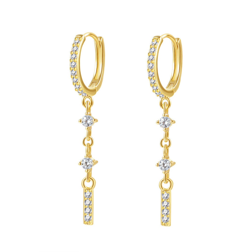 Dangle Bar Huggie Earrings Sterling Silver Gold