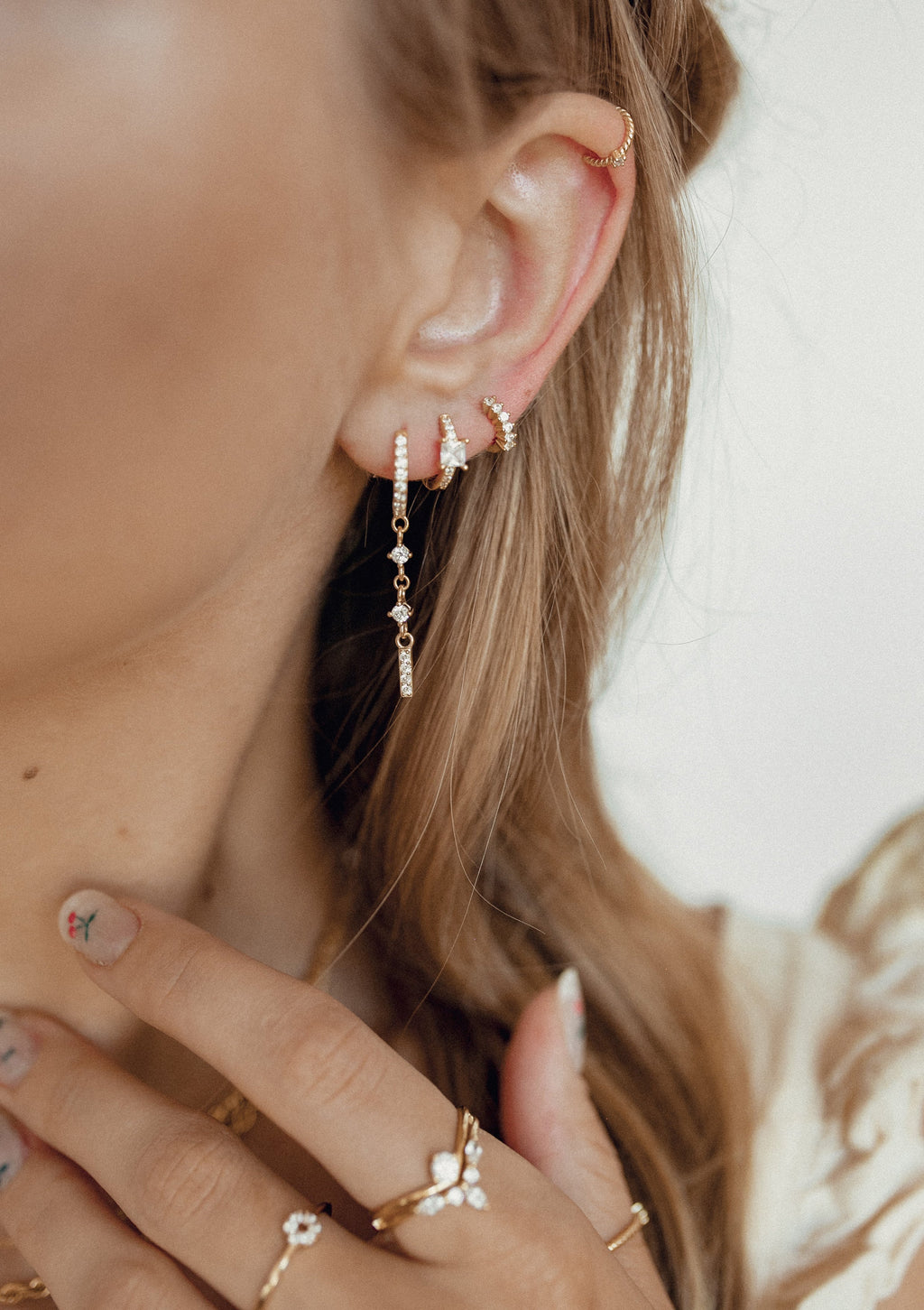 Dangle Bar Huggie Earrings Sterling Silver Gold