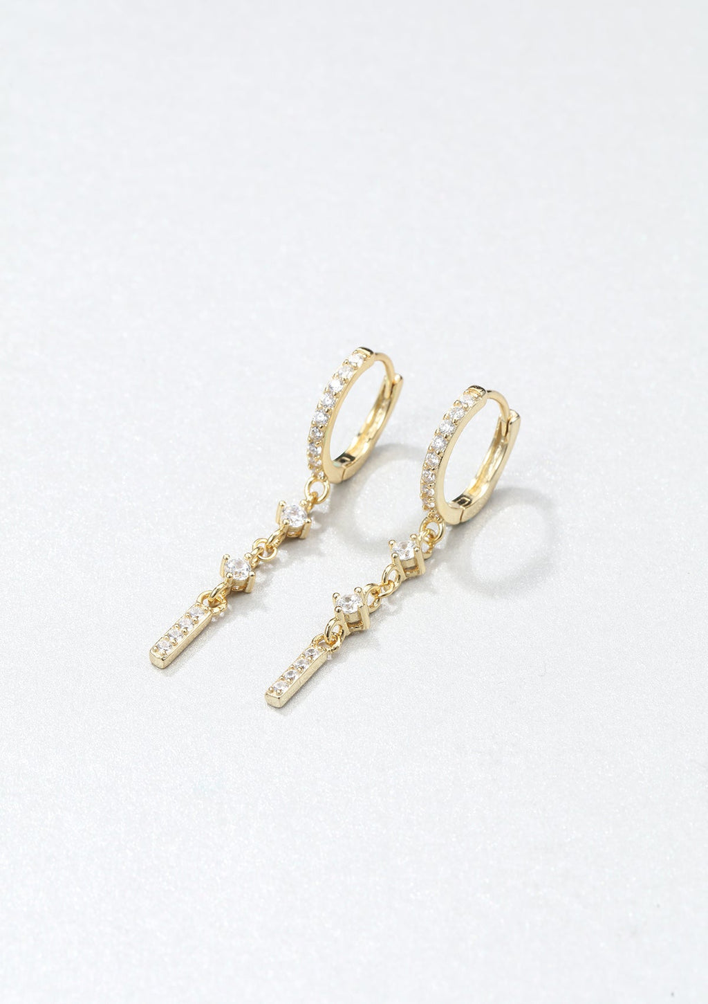 Dangle Bar Huggie Earrings Sterling Silver Gold