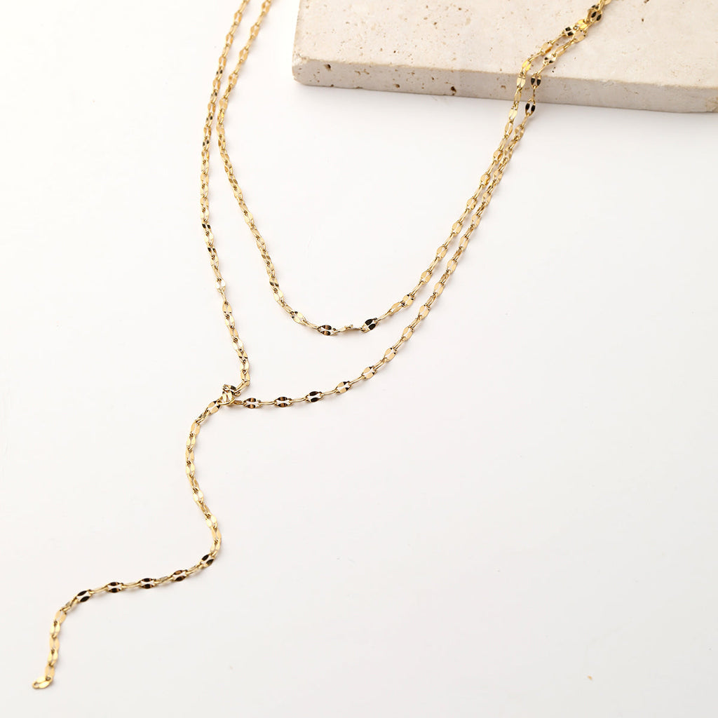 Flattened Chain Link Y Necklace Gold