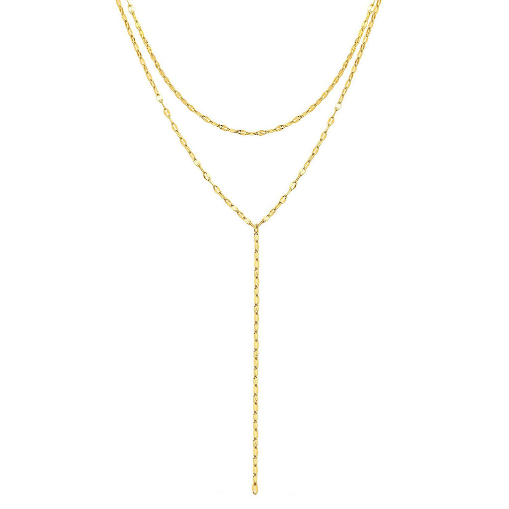 Flattened Chain Link Y Necklace Gold