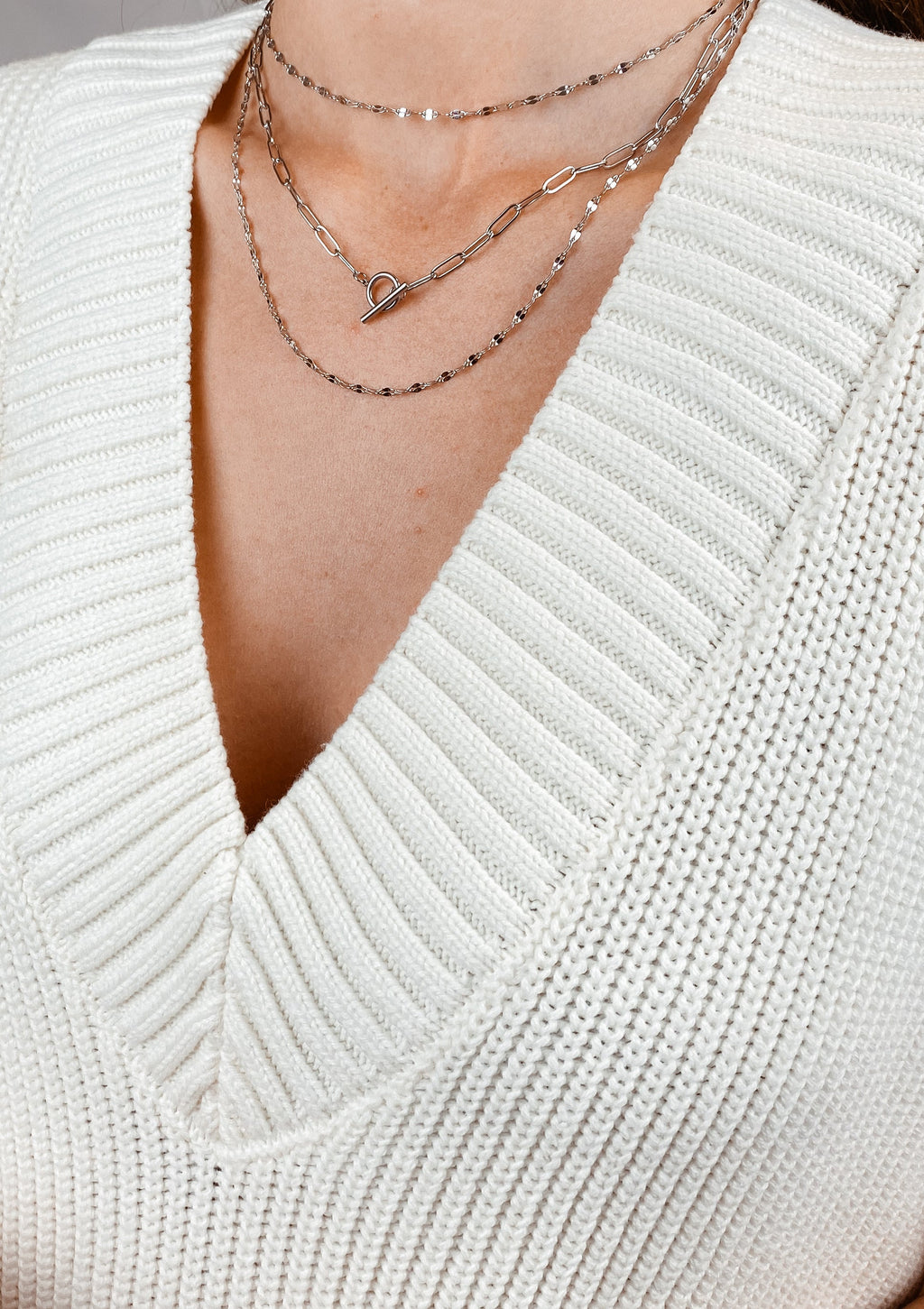 Flattened Rolo Chain Necklace Silver