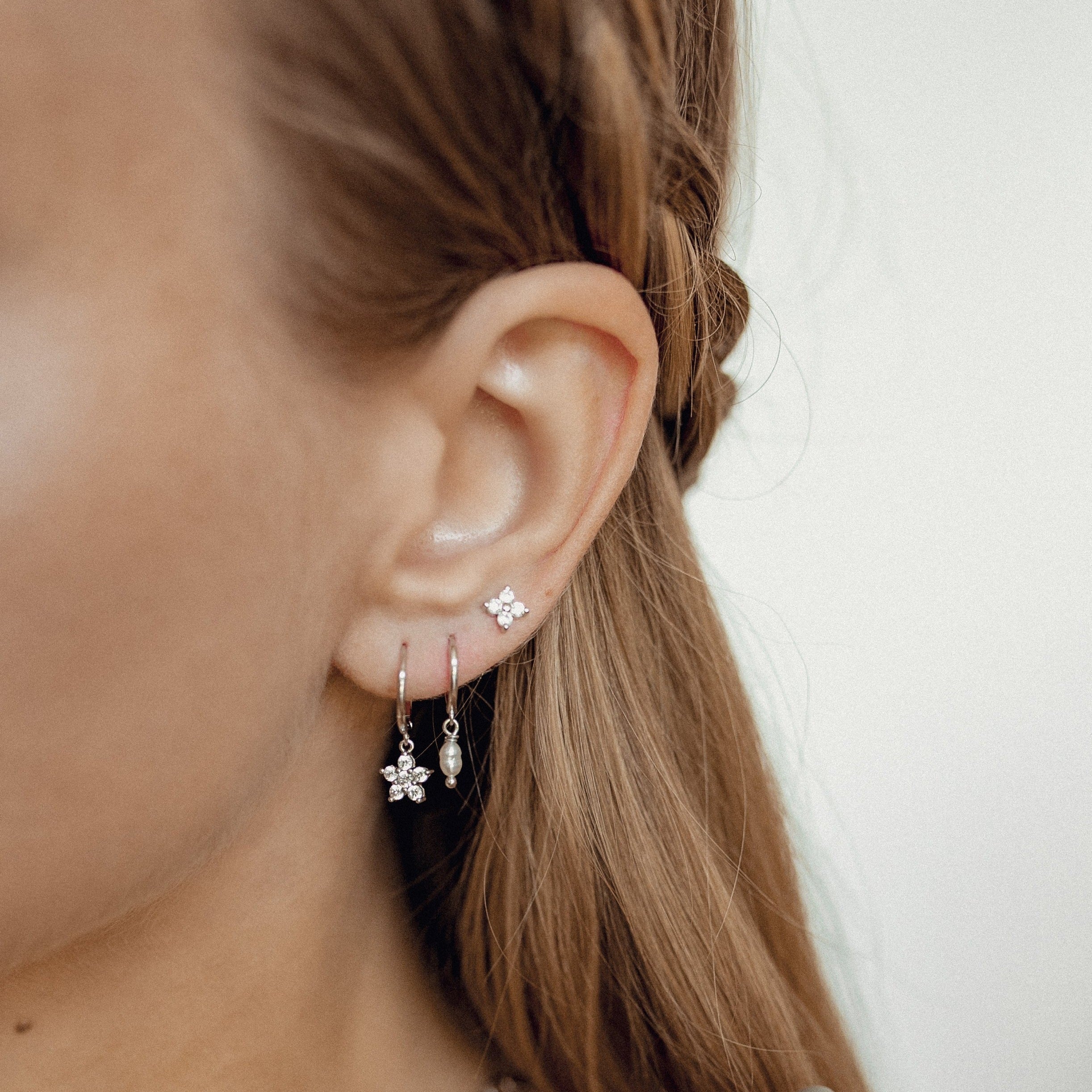 Floweret Huggie Earrings Sterling Silver