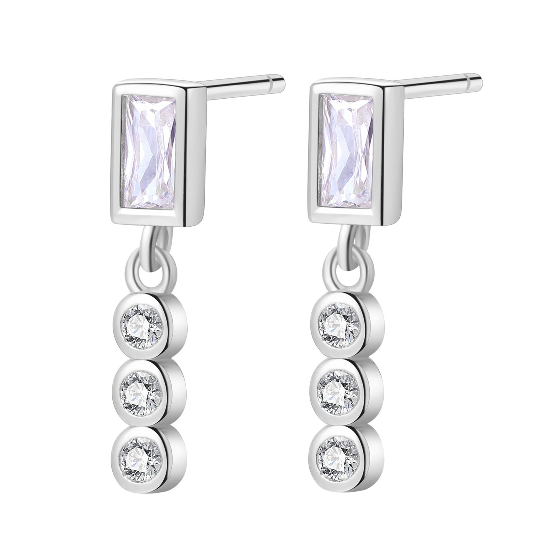 Gemstone Baguette and Triad Stud Earrings Sterling Silver