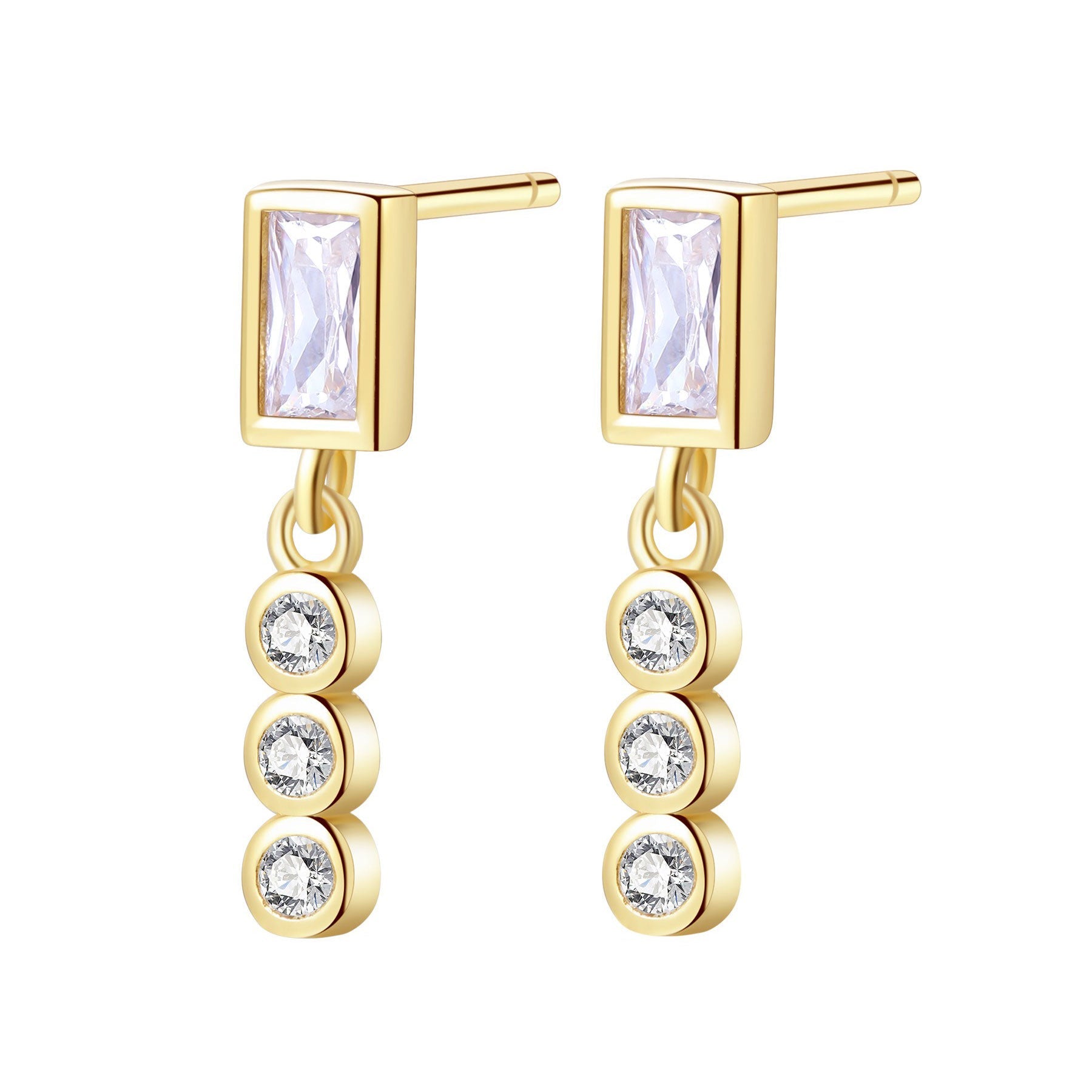 Gemstone Baguette and Triad Stud Earrings Sterling Silver