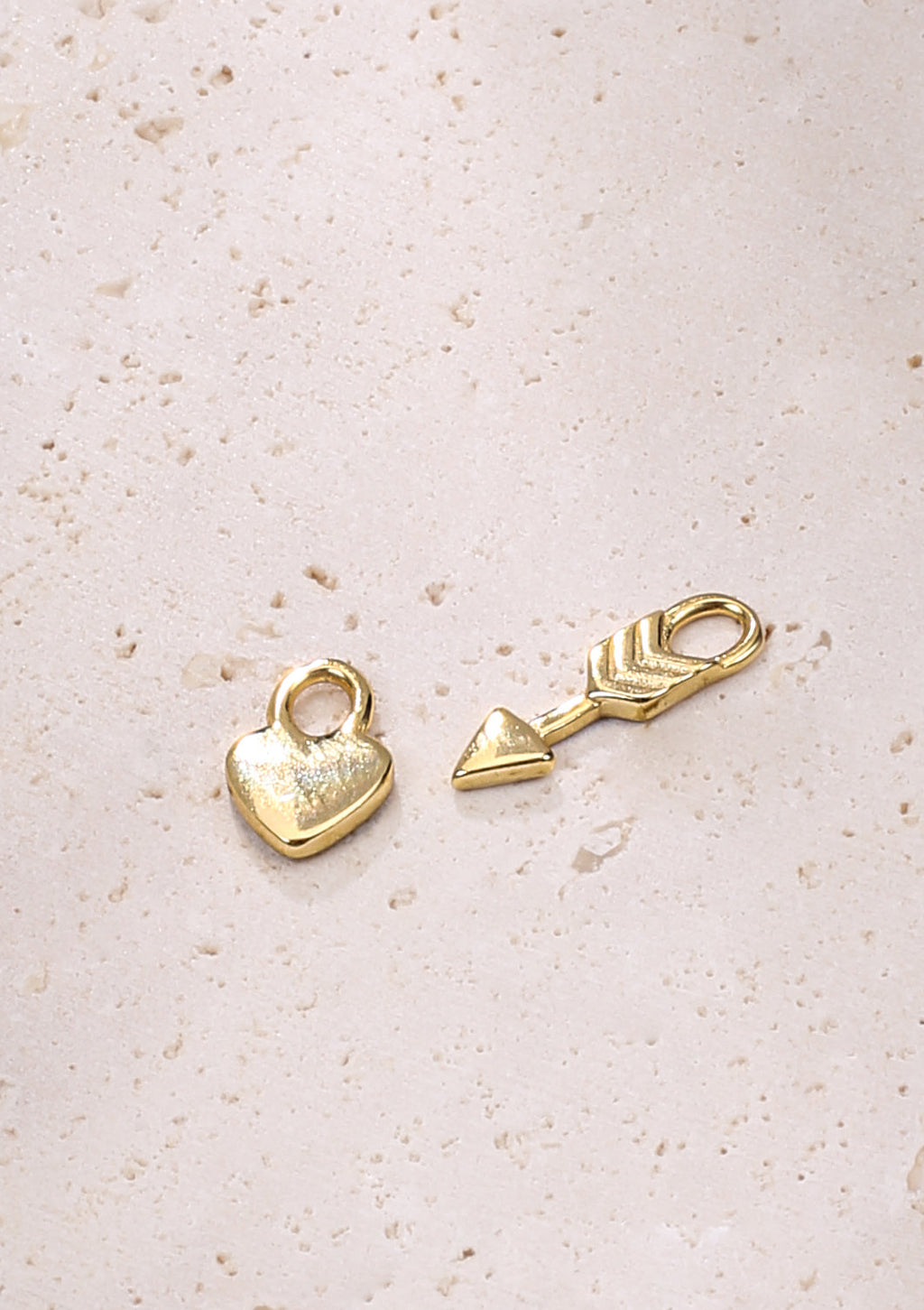 Heart and Arrow Charm Hoop Earrings Sterling Silver Gold