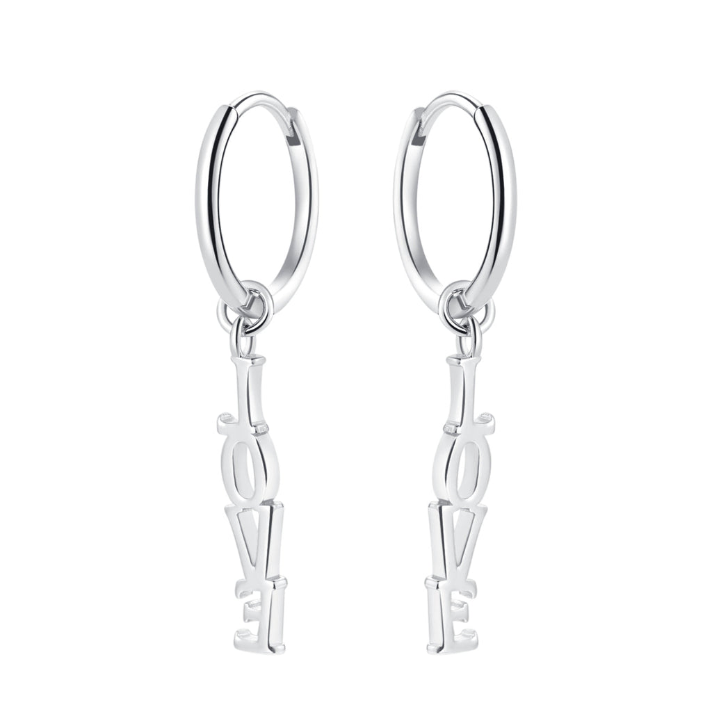 LOVE Charm Hoop Earrings Sterling Silver