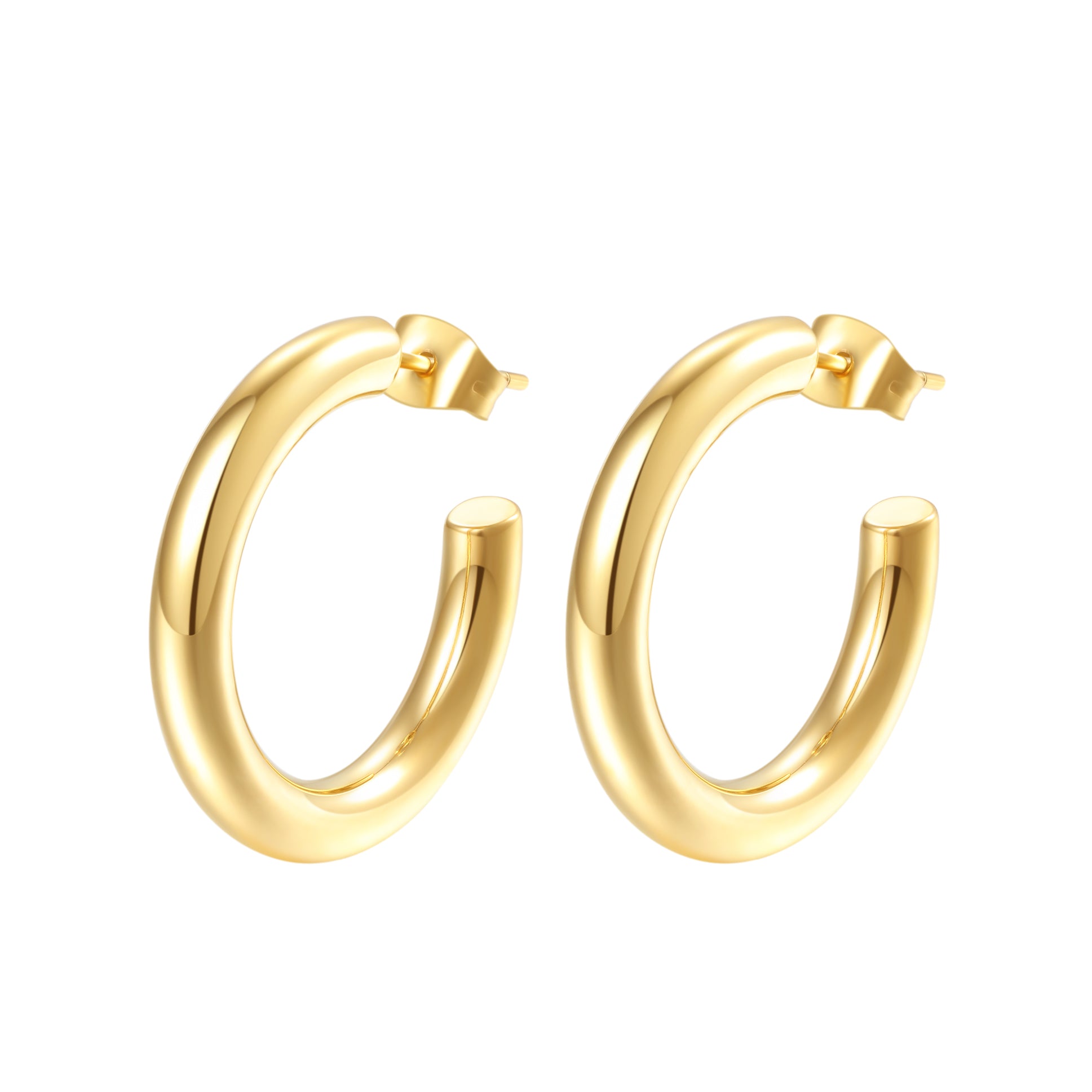Mid Round Hoop Earrings Gold