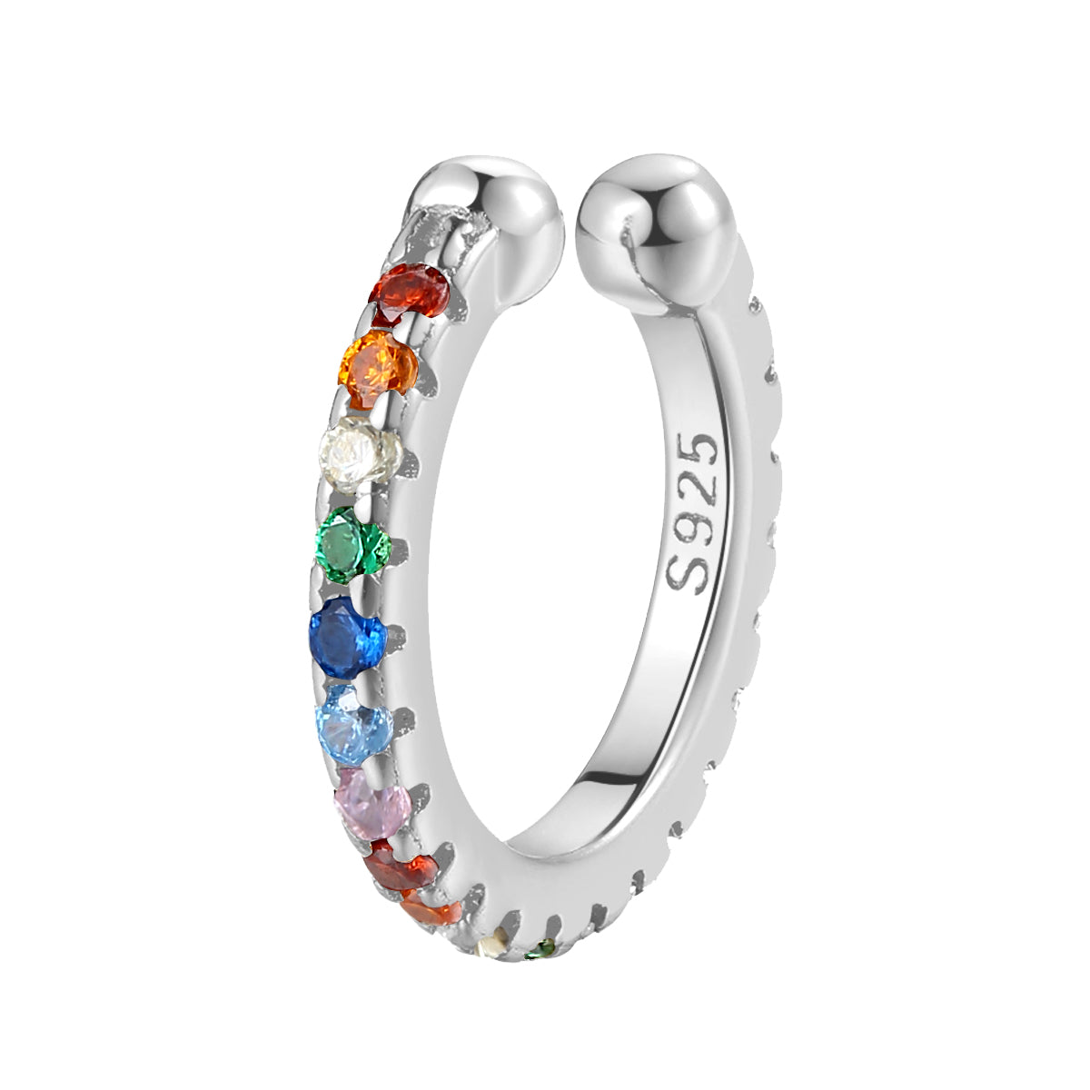 Multicolor Stone Ear Cuff Sterling Silver