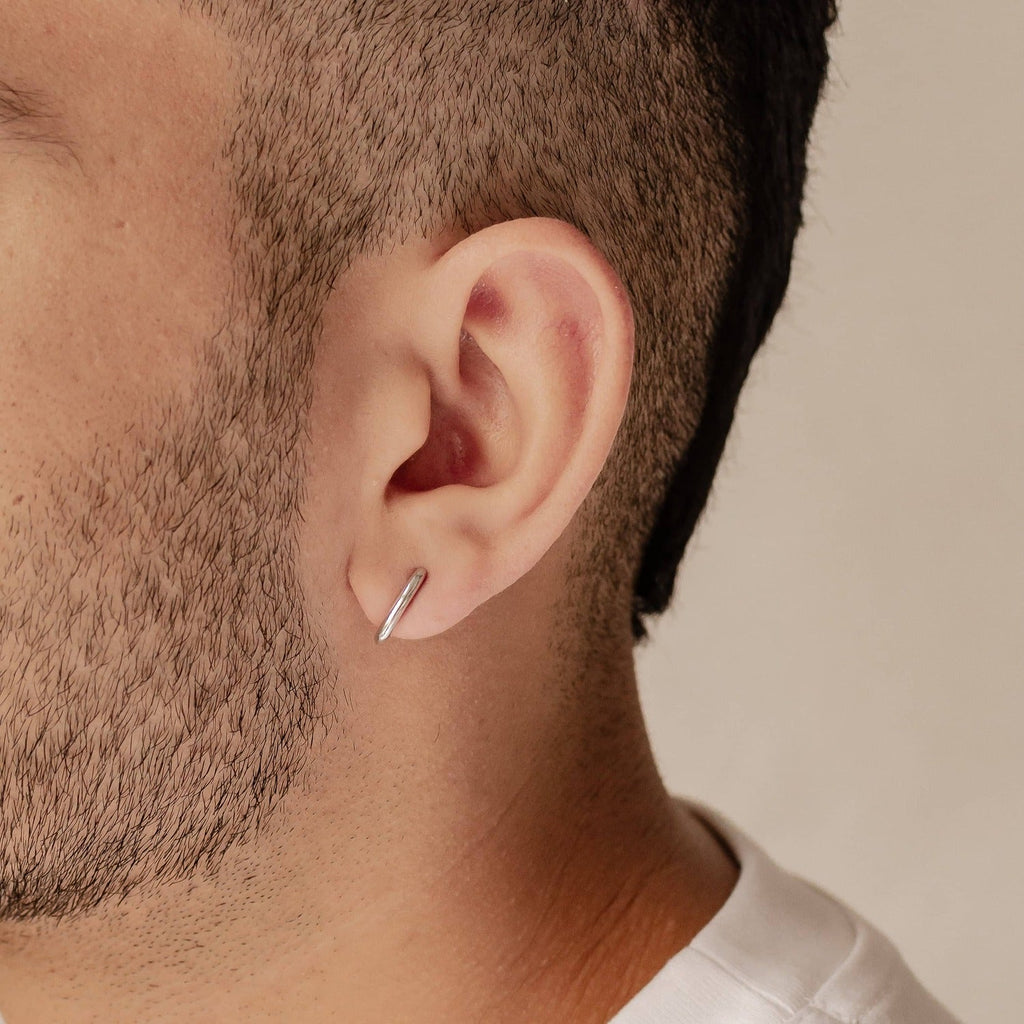 Oval Hoop Huggie Earrings Sterling Silver Gold