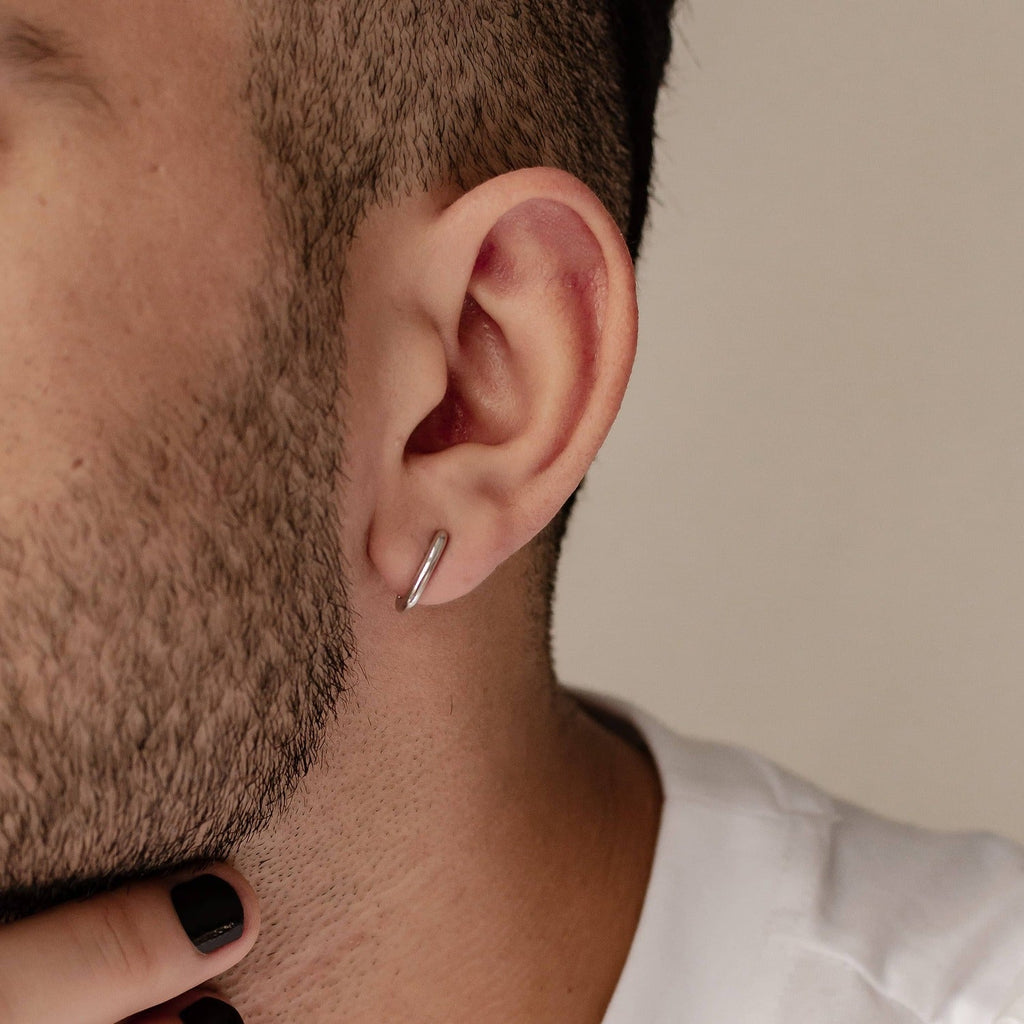 Oval Hoop Huggie Earrings Sterling Silver Gold