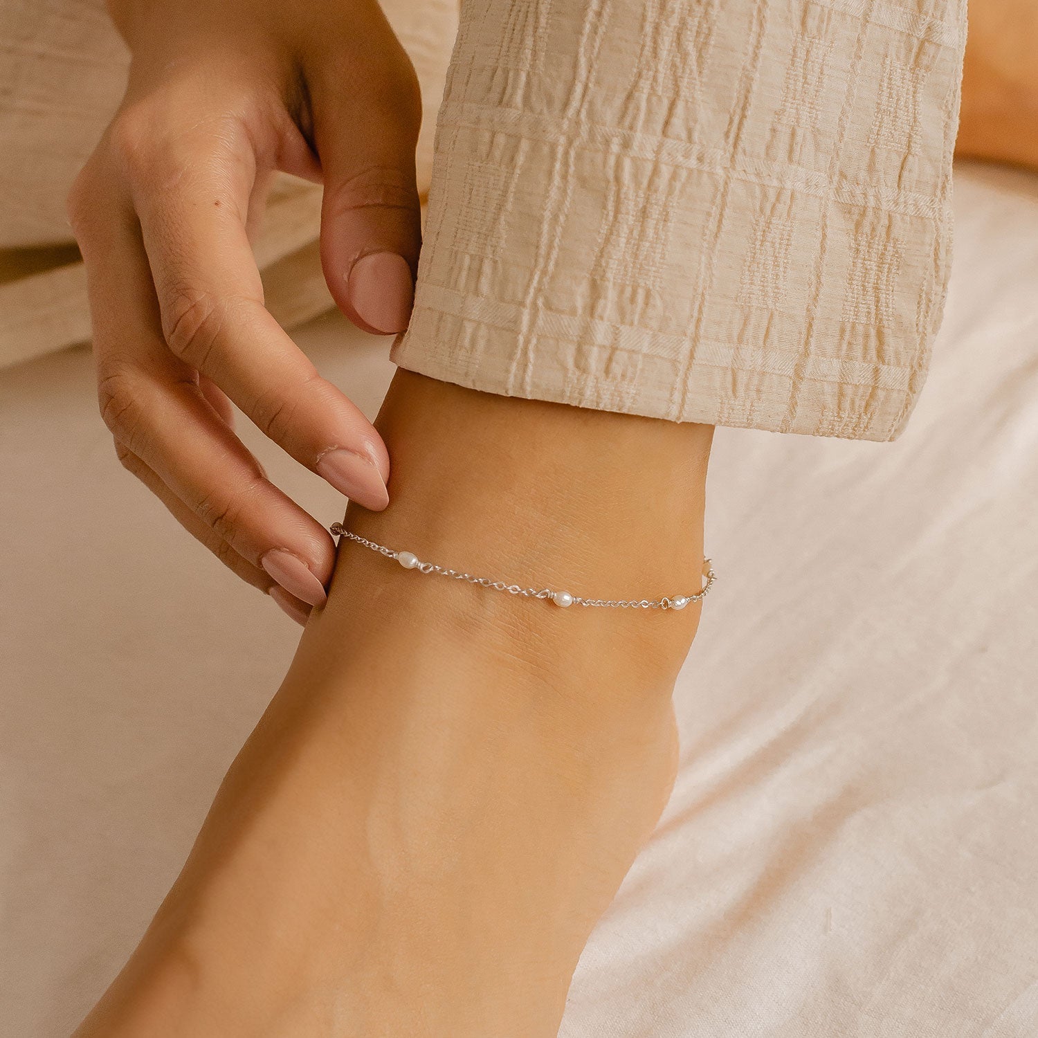 Pearl Chain Anklet Sterling Silver