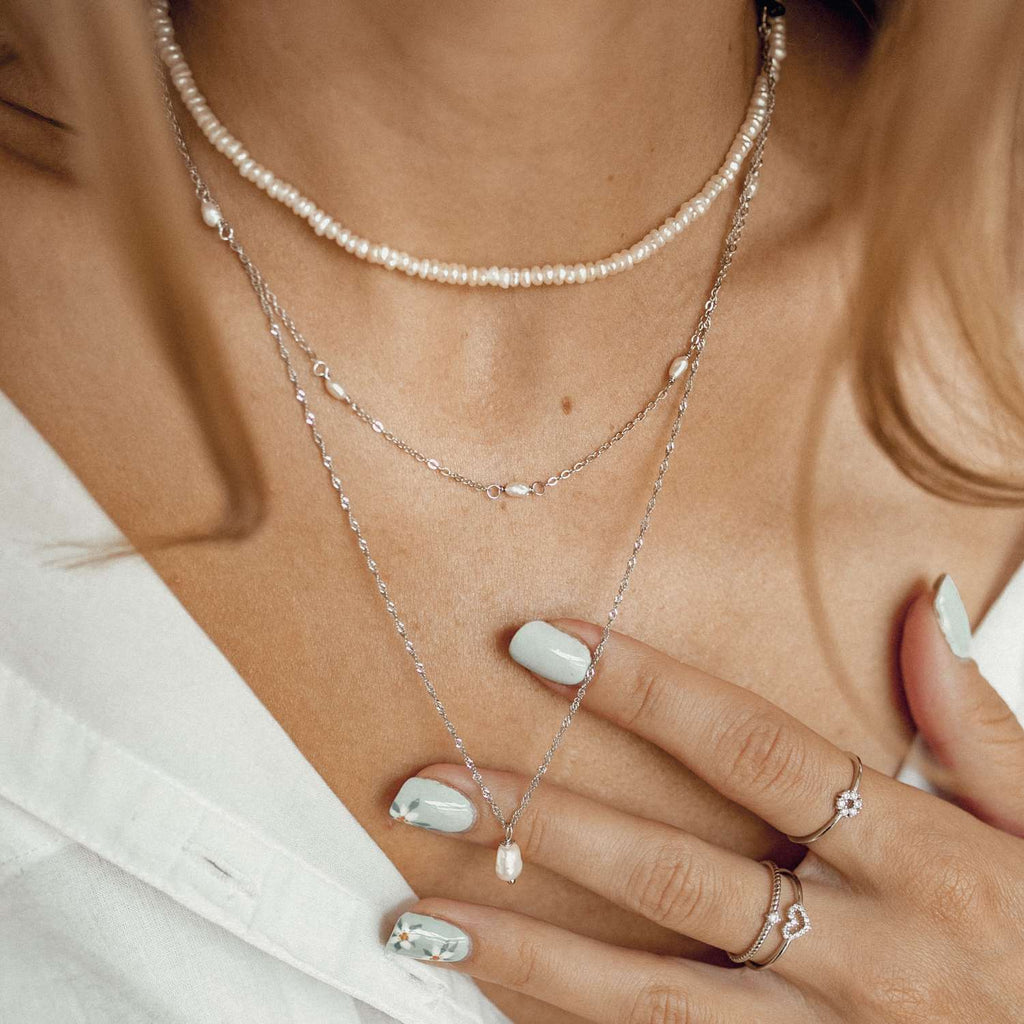 Pearl Layering Necklaces Set Sterling Silver