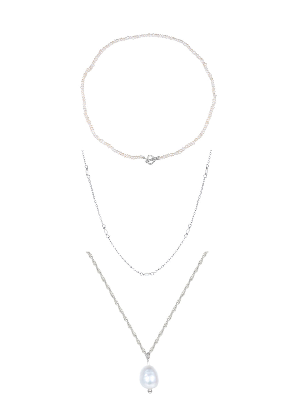 Pearl Layering Necklaces Set Sterling Silver