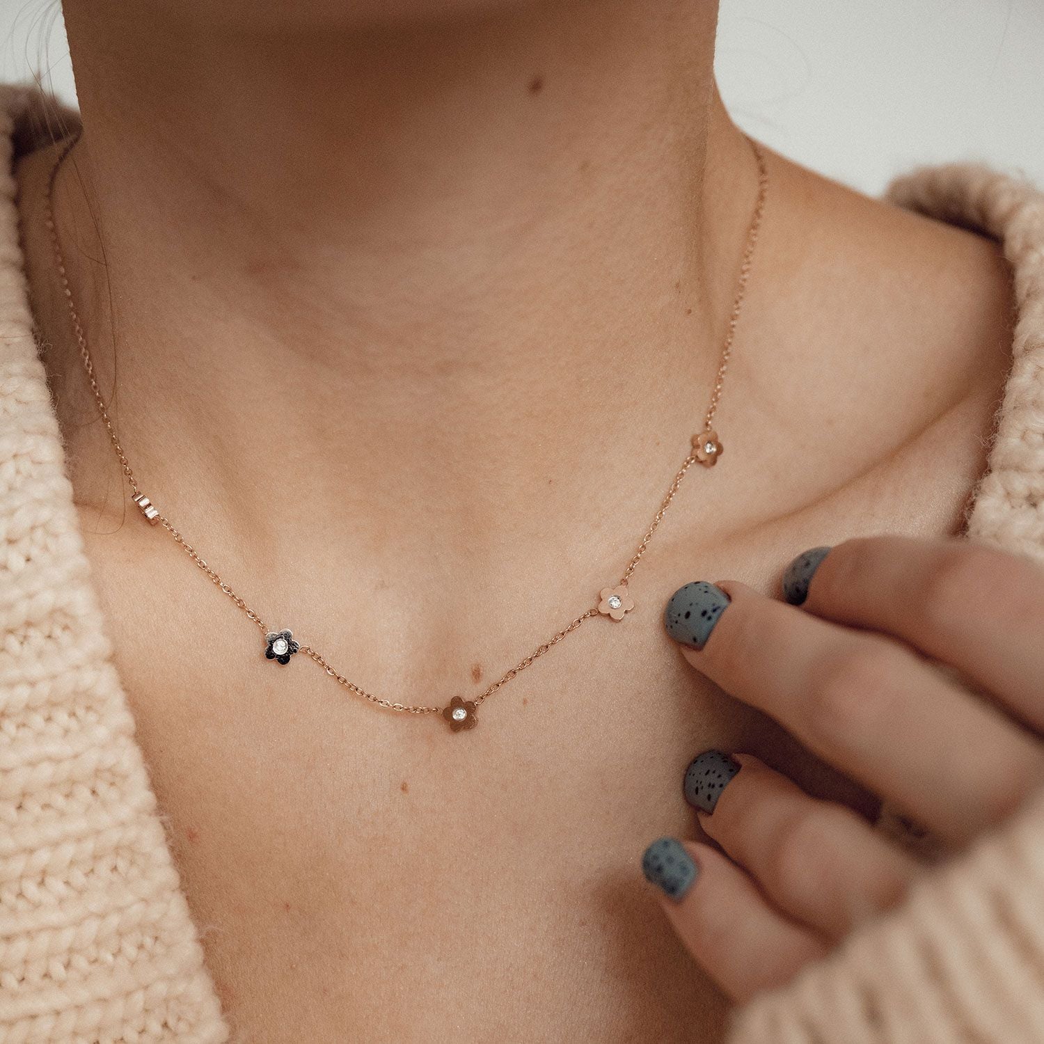 Petite Flower Charm Necklace Rose Gold