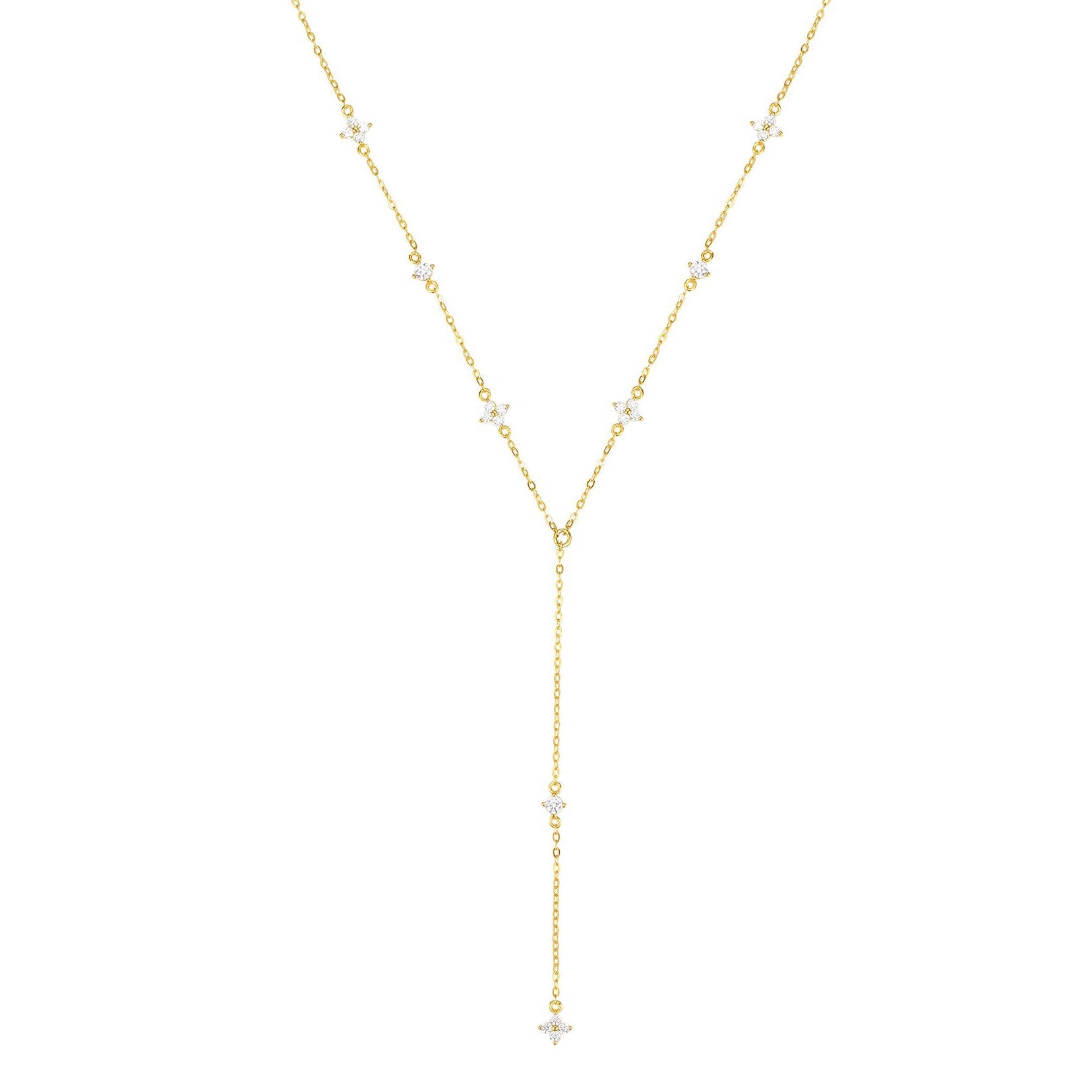 Posy Y Chain Necklace Sterling Silver Gold