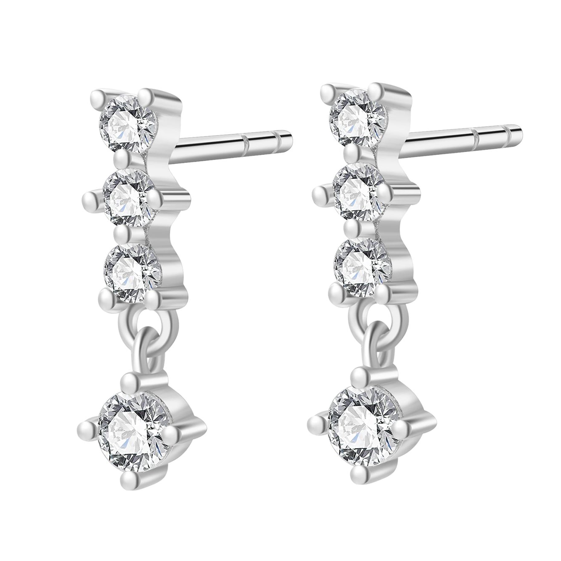 Quartet Drop Stud Earrings Sterling Silver