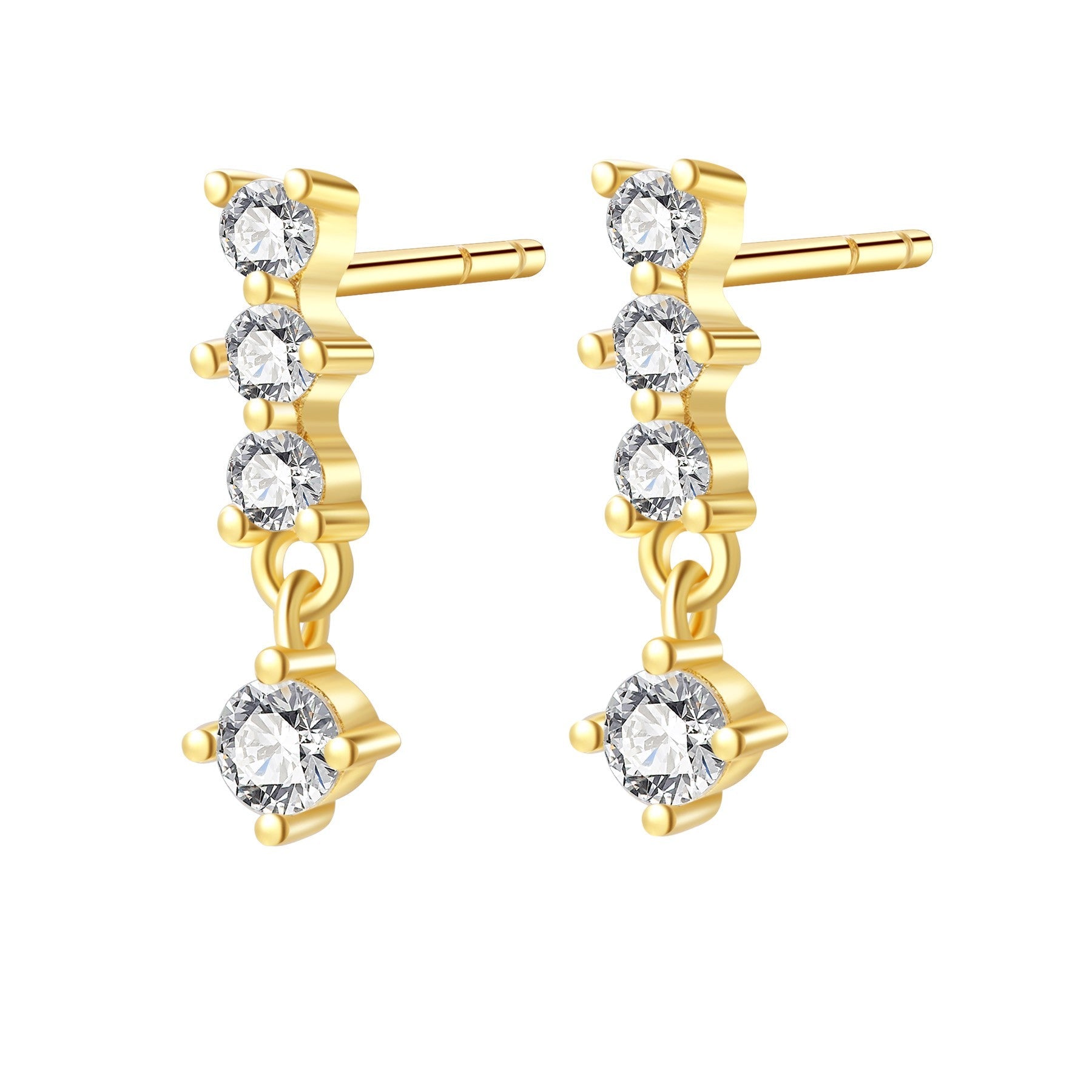 Quartet Drop Stud Earrings Sterling Silver