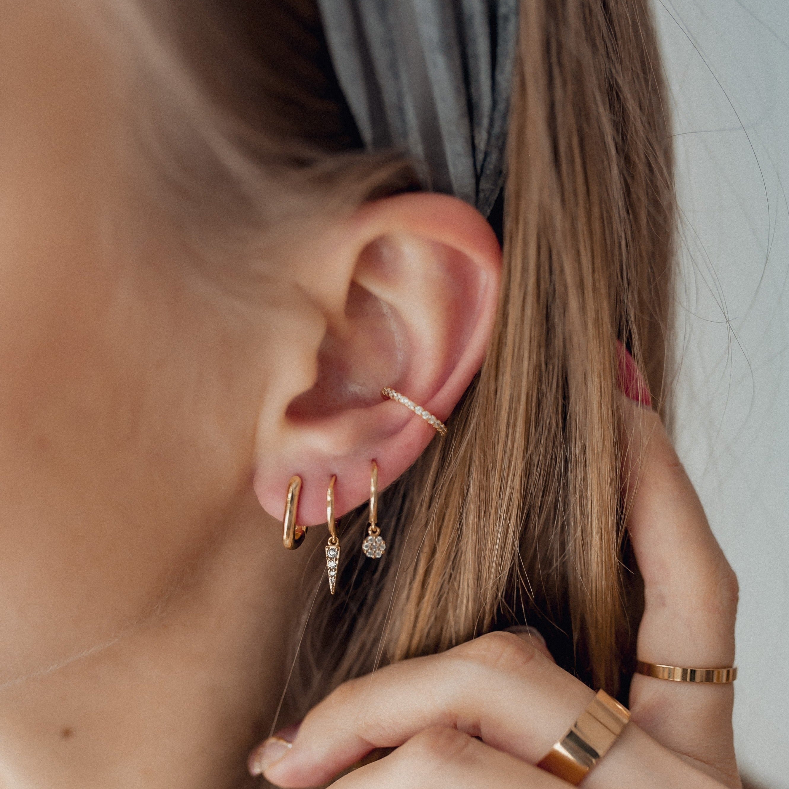 Spike Huggie Earrings Sterling Silver Gold