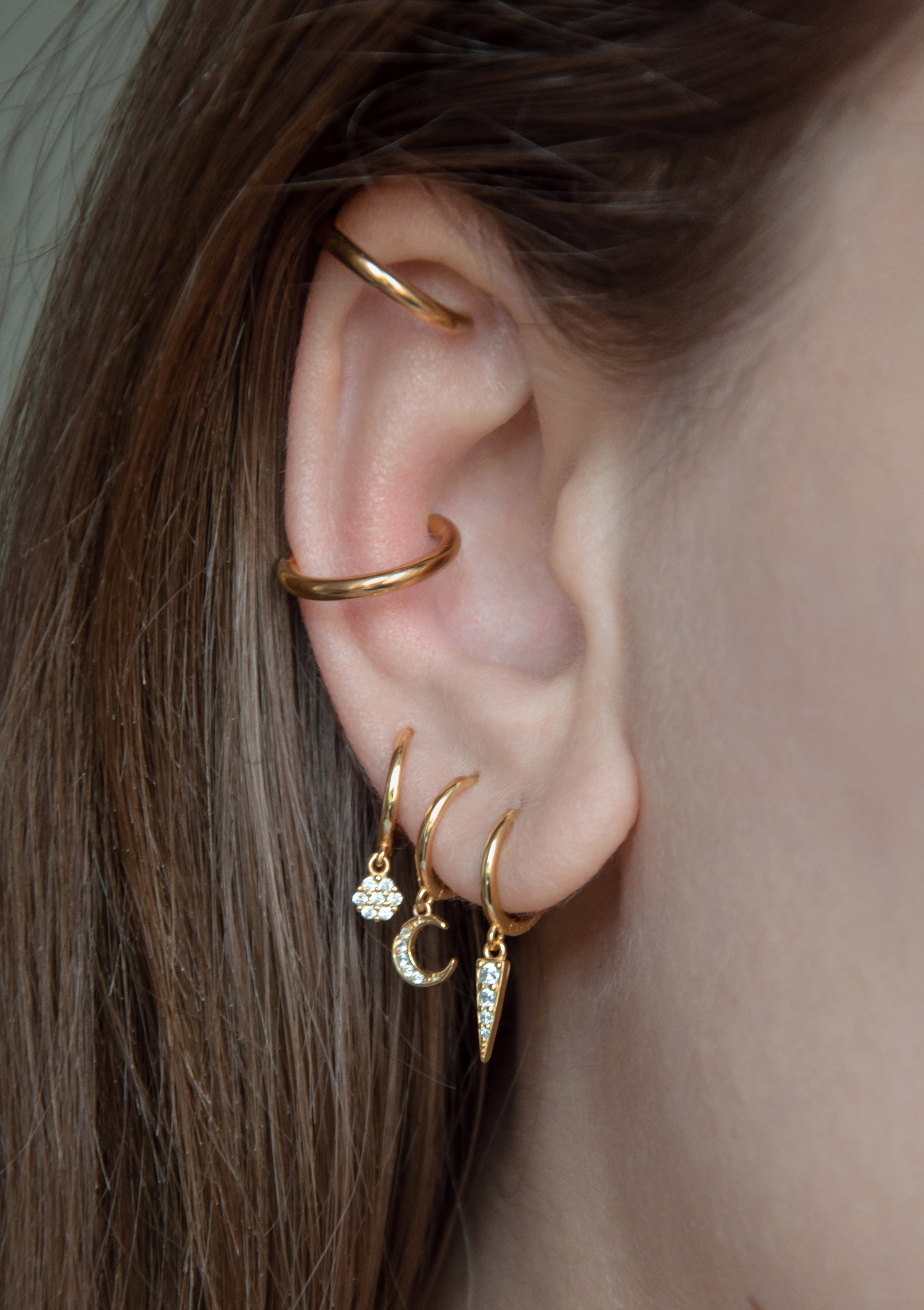 Spike Huggie Earrings Sterling Silver Gold
