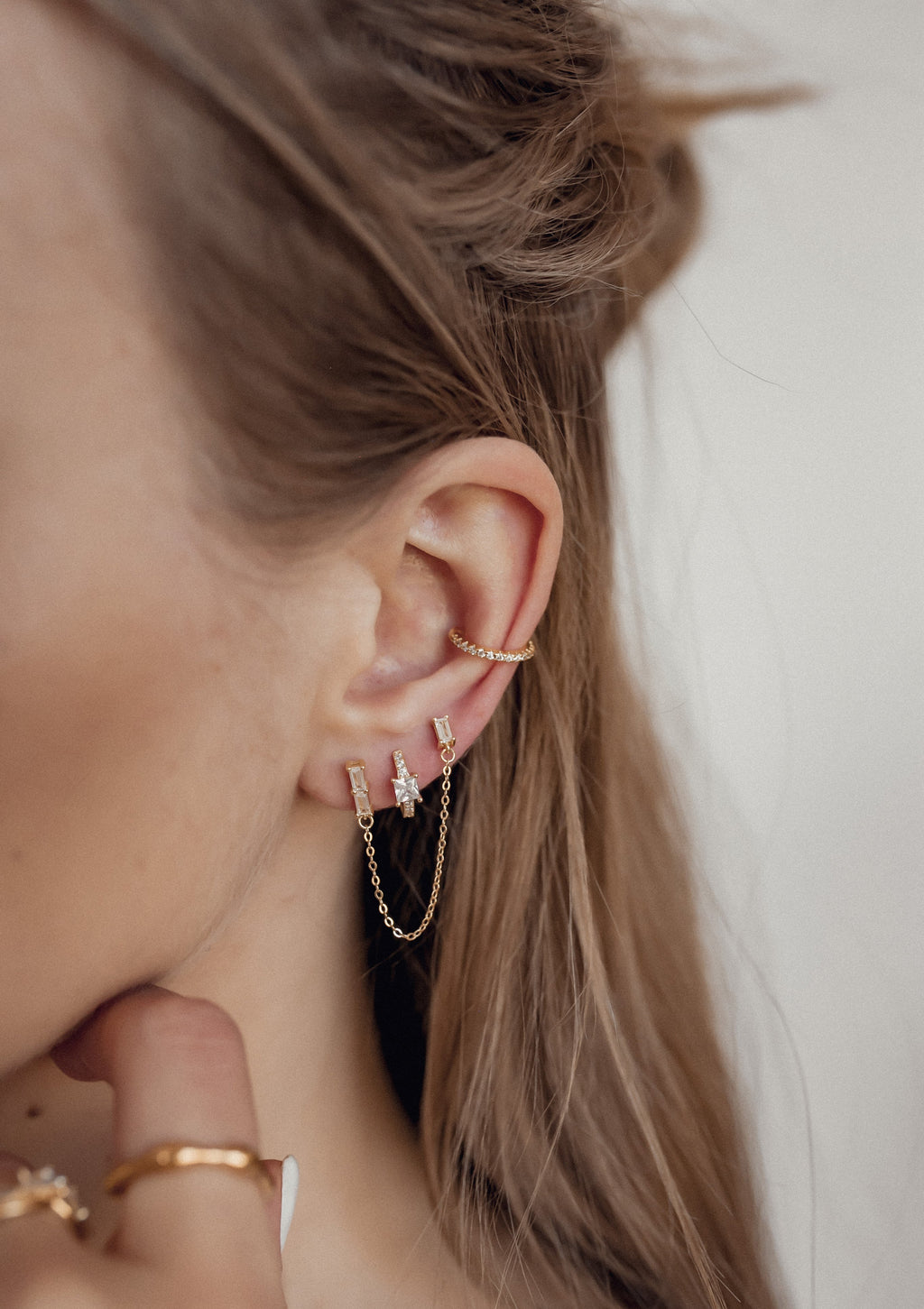 Square Gemstone Huggie Earrings Sterling Silver Gold