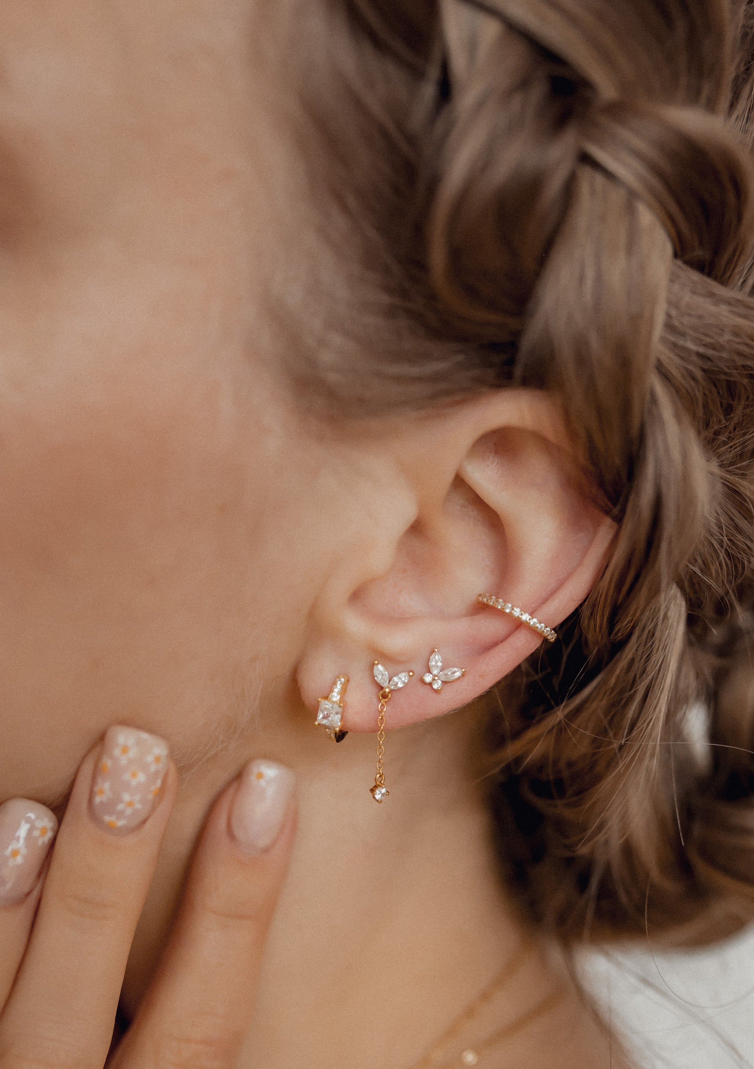 Square Gemstone Huggie Earrings Sterling Silver Gold