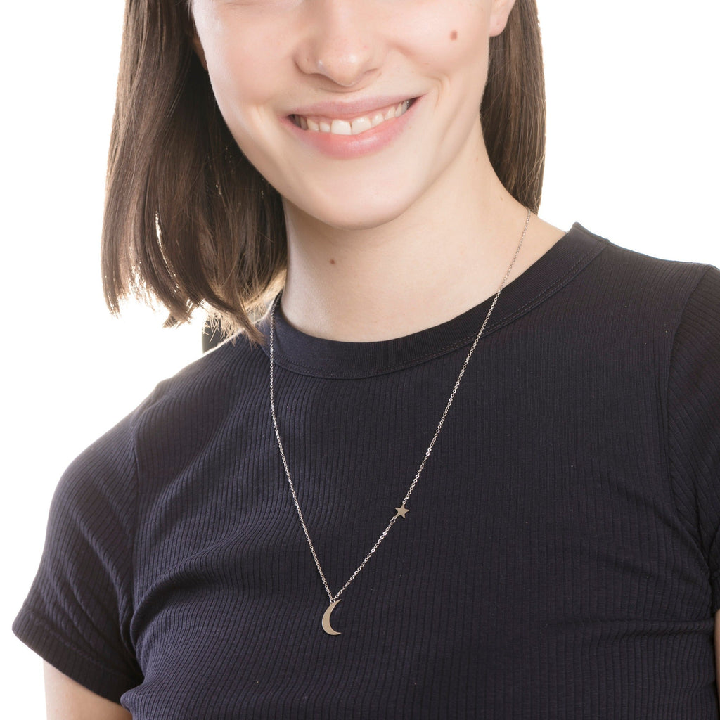 Star and Moon Pendant Necklace Silver