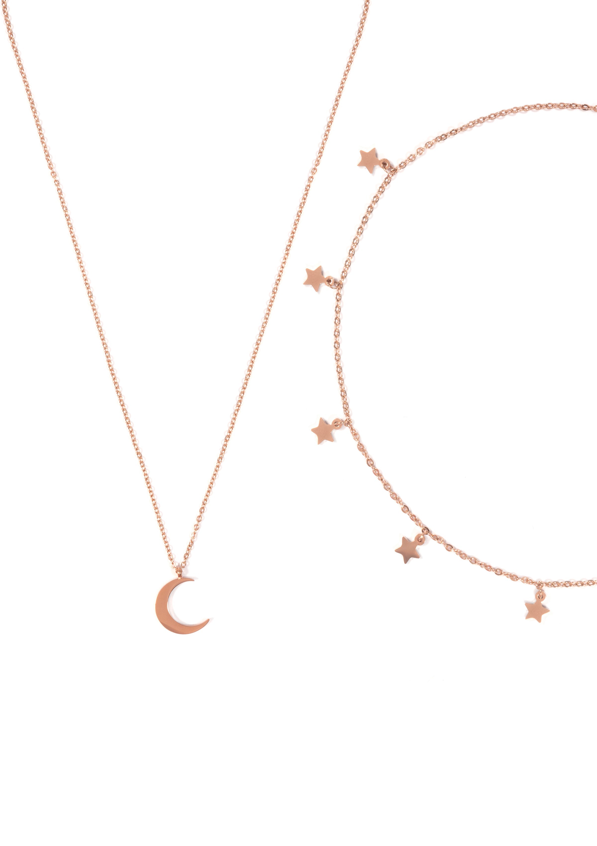 Star Choker Moon Necklace Jewelry Set Rose Gold