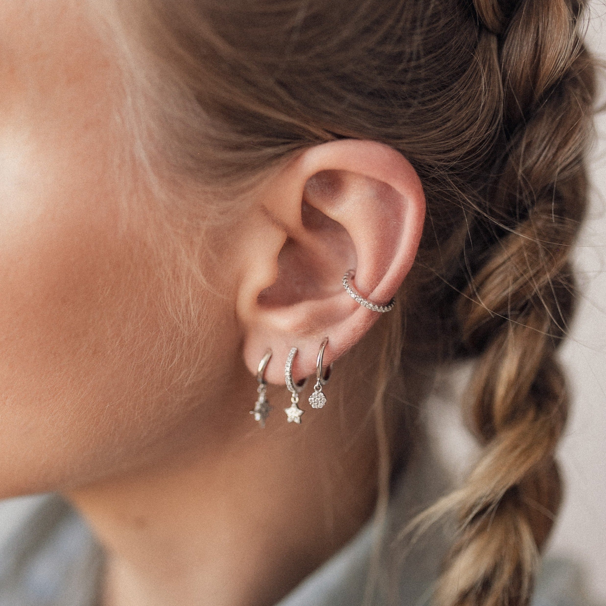 Star Huggie Earrings Sterling Silver