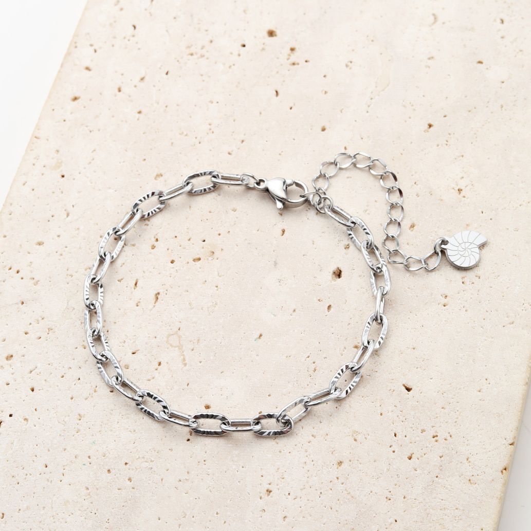 Textured Link Chain Bracelet Silver